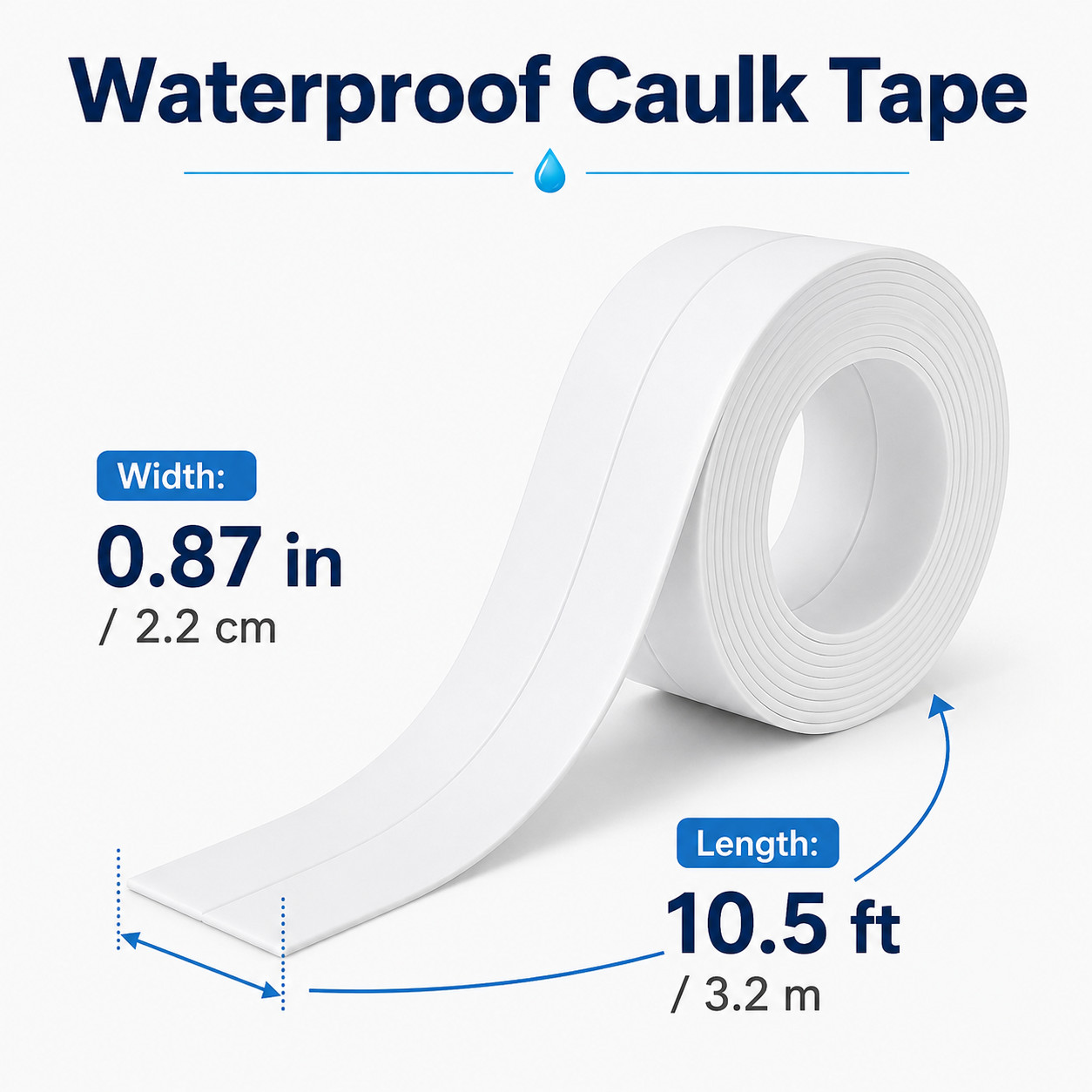 Waterproof Caulk Tape Sealant Strip Bath Kitchen Sink Toilet 0.87in x 10.5ft
