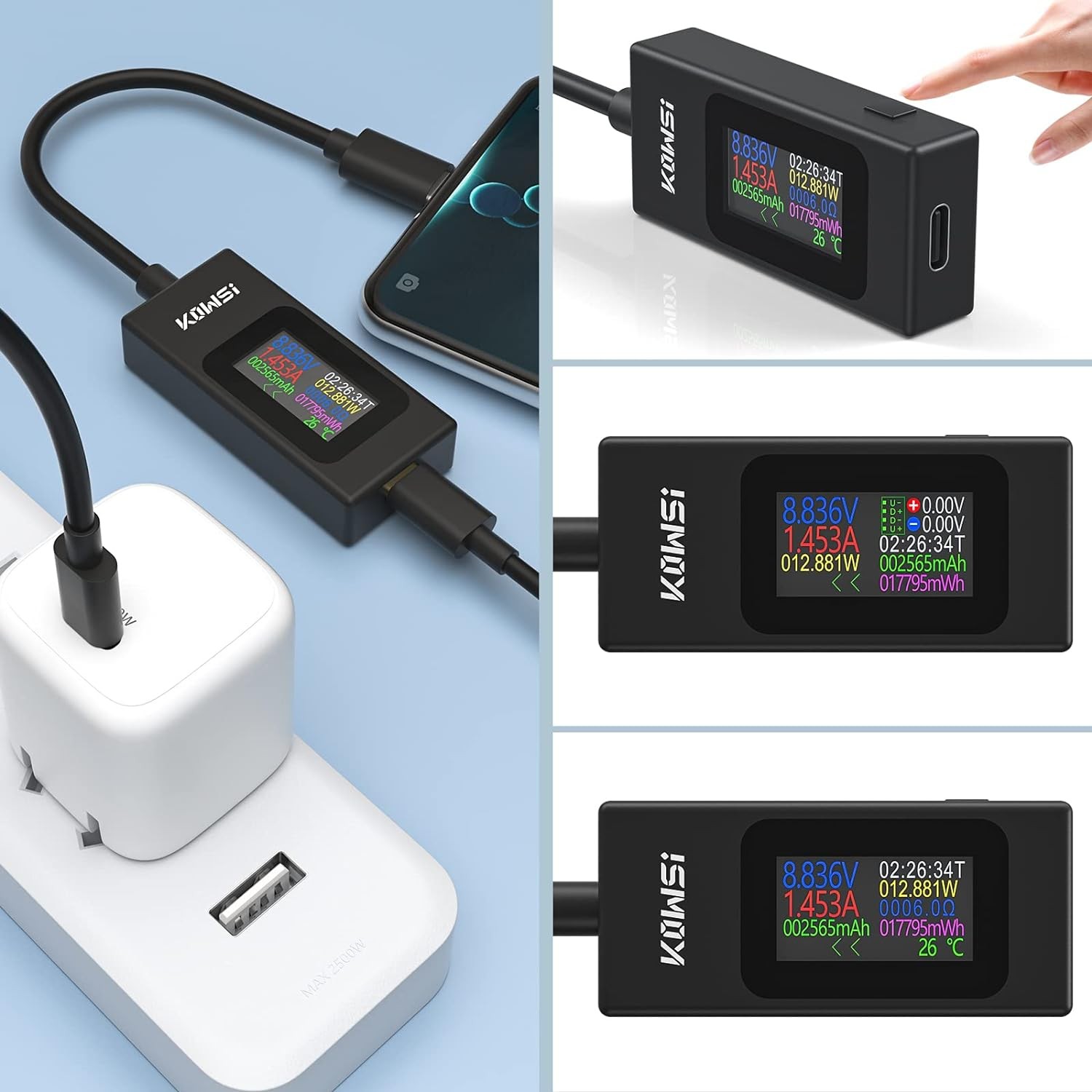 USB C Tester Power Meter 4-30V 0-6.5A Digital Multimeter, Type C Voltage