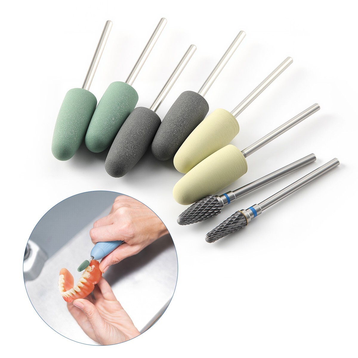 8PCS Dental Burs Resin Base Hidden Denture Polishing Acrylic HP Low-Speed 2.35mm