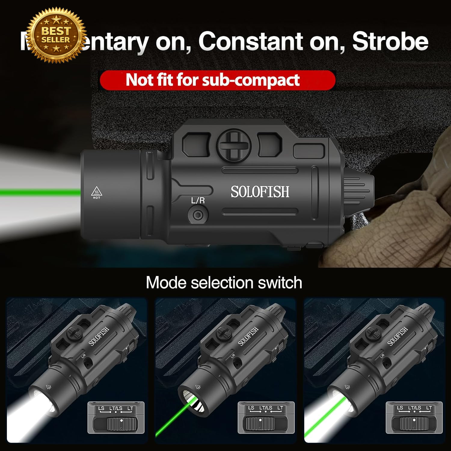 1500Lm Tactical Pistol Light Green Laser Combo Strobe Picatinny Rail USB