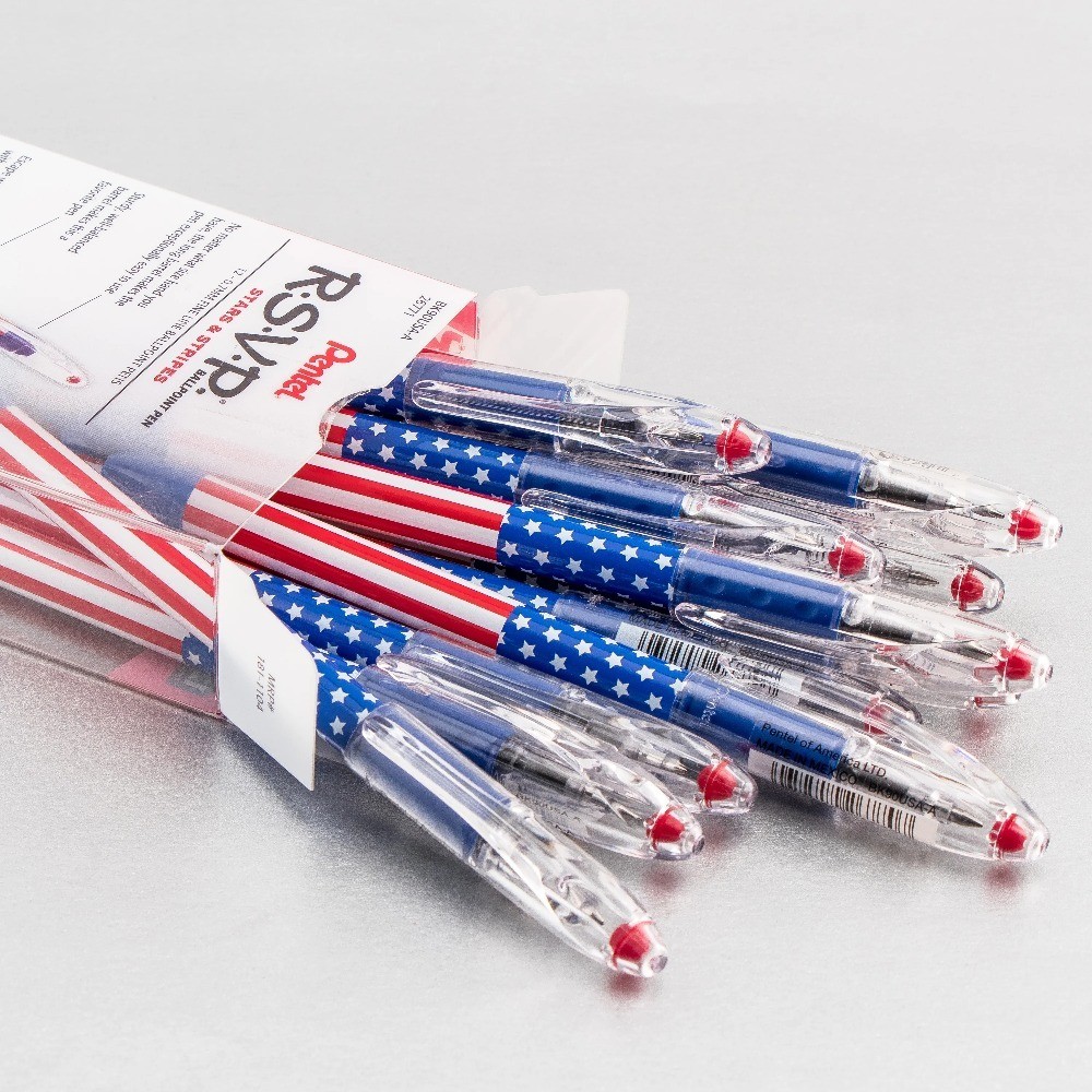 RSVP Ballpoint Pen, 0.7mm. Fine Line, Stars and Stripes Flag Inspired ,