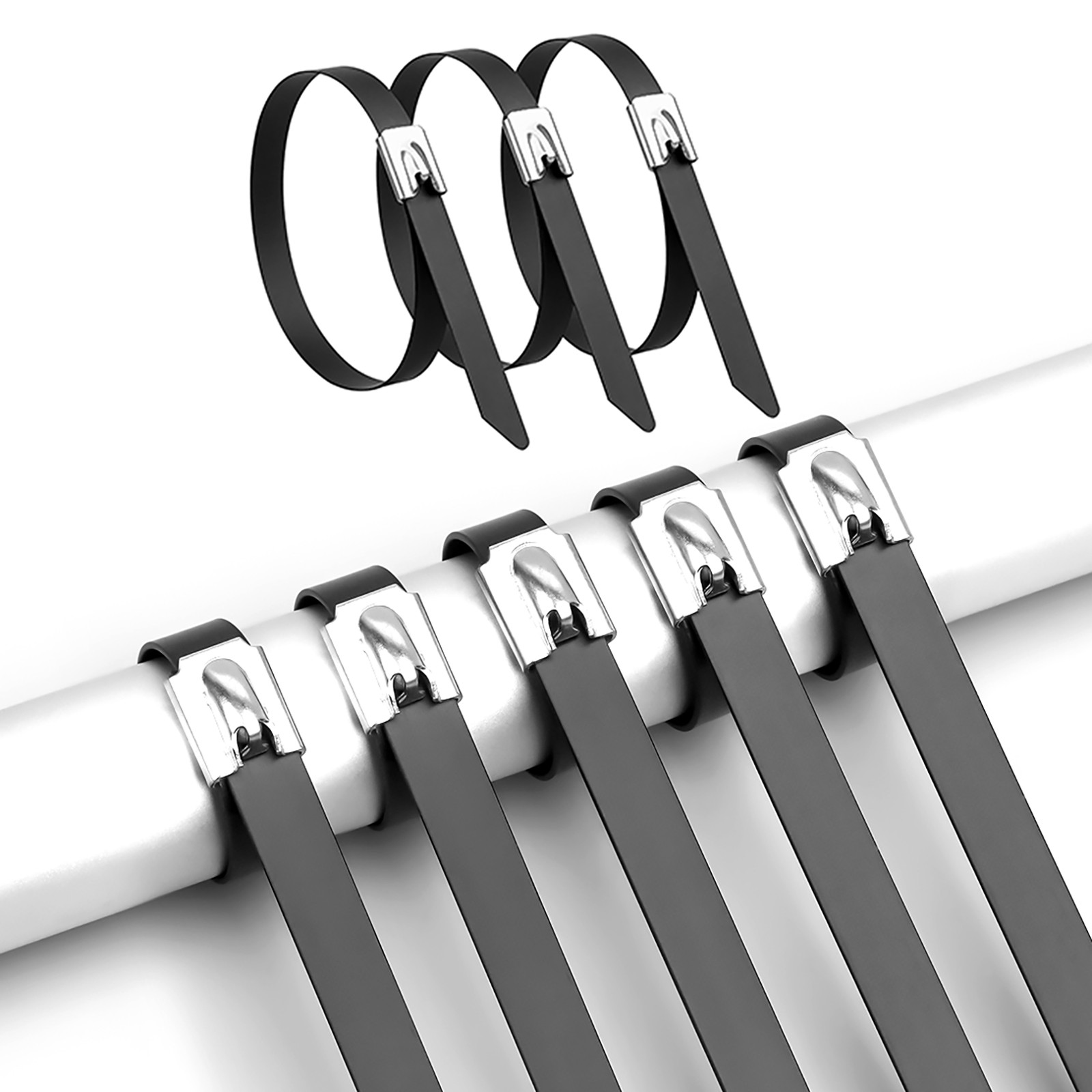 Metal Zip Ties Black Stainless Steel Heavy Duty Self-Locking Cable Ties 100PCS