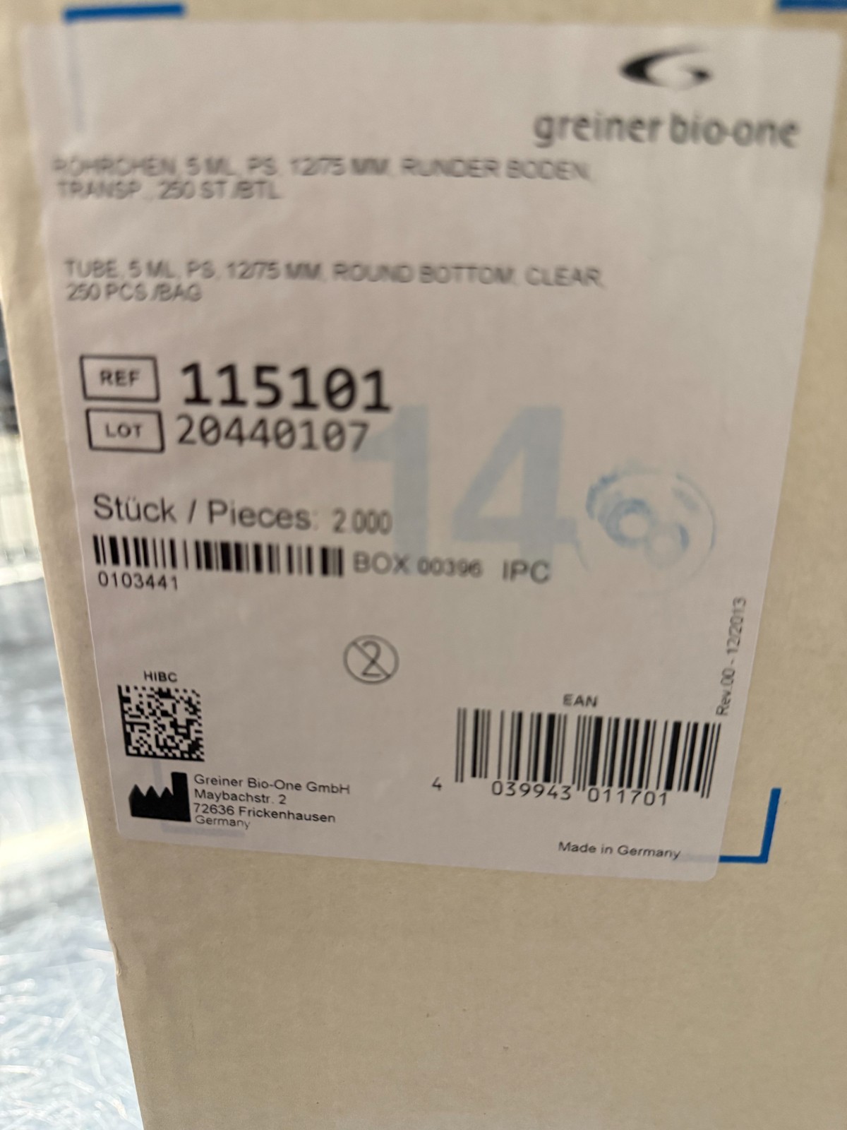 Greiner Bio-One 5ml Polystyrene Round Bottom Test Tubes – 12x75mm – Clear – New