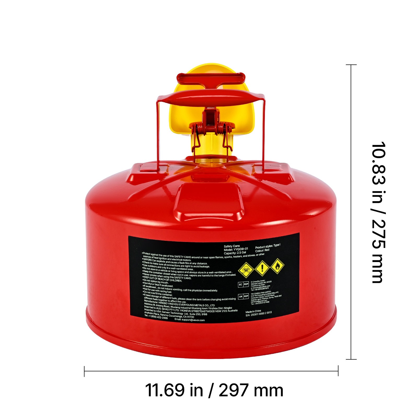 Uimoso 2.5 Gallon Red Safety Gas Can with Flame Arrester and Funnel