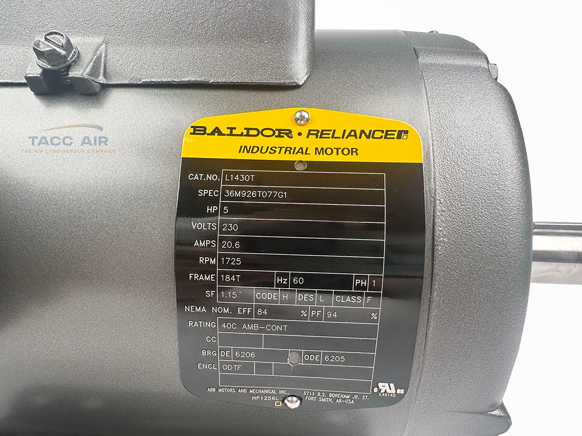 L1430T 5 HP Baldor Electric Compressor Motor Single Phase 184T Frame 230 Volt