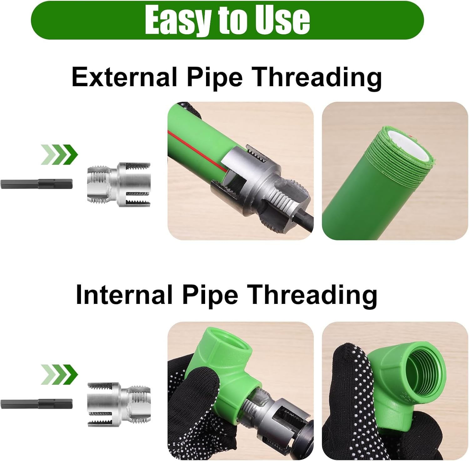 3PCS PVC Pipe Threader Tool，Integrated Internal & External Pipe Threading Tool