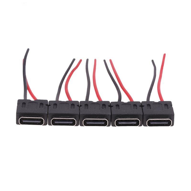 5 Pack Type-C Female Chassis with 2 Pin Wire USB C Female Socket Connector Pa…