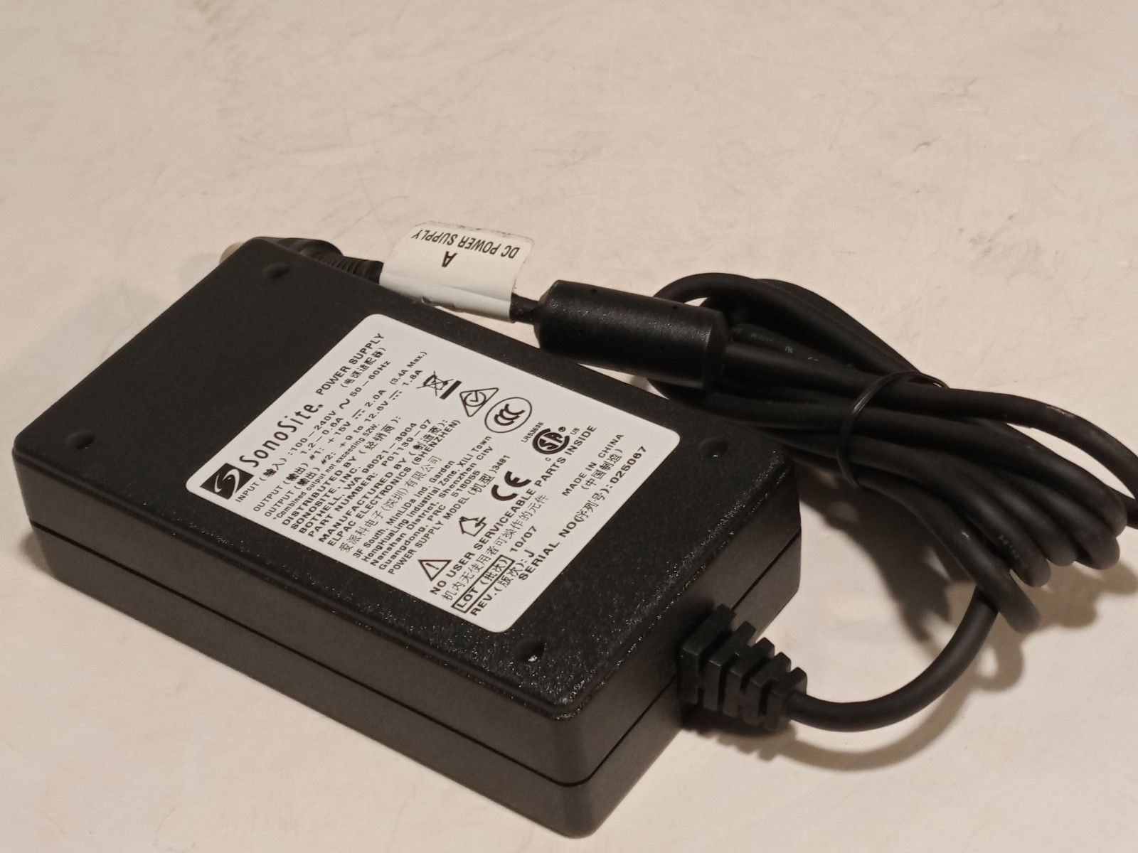 Sonosite P01139-07 Replacement Medical AC Power Supply 9-12VDC 1.8A Output