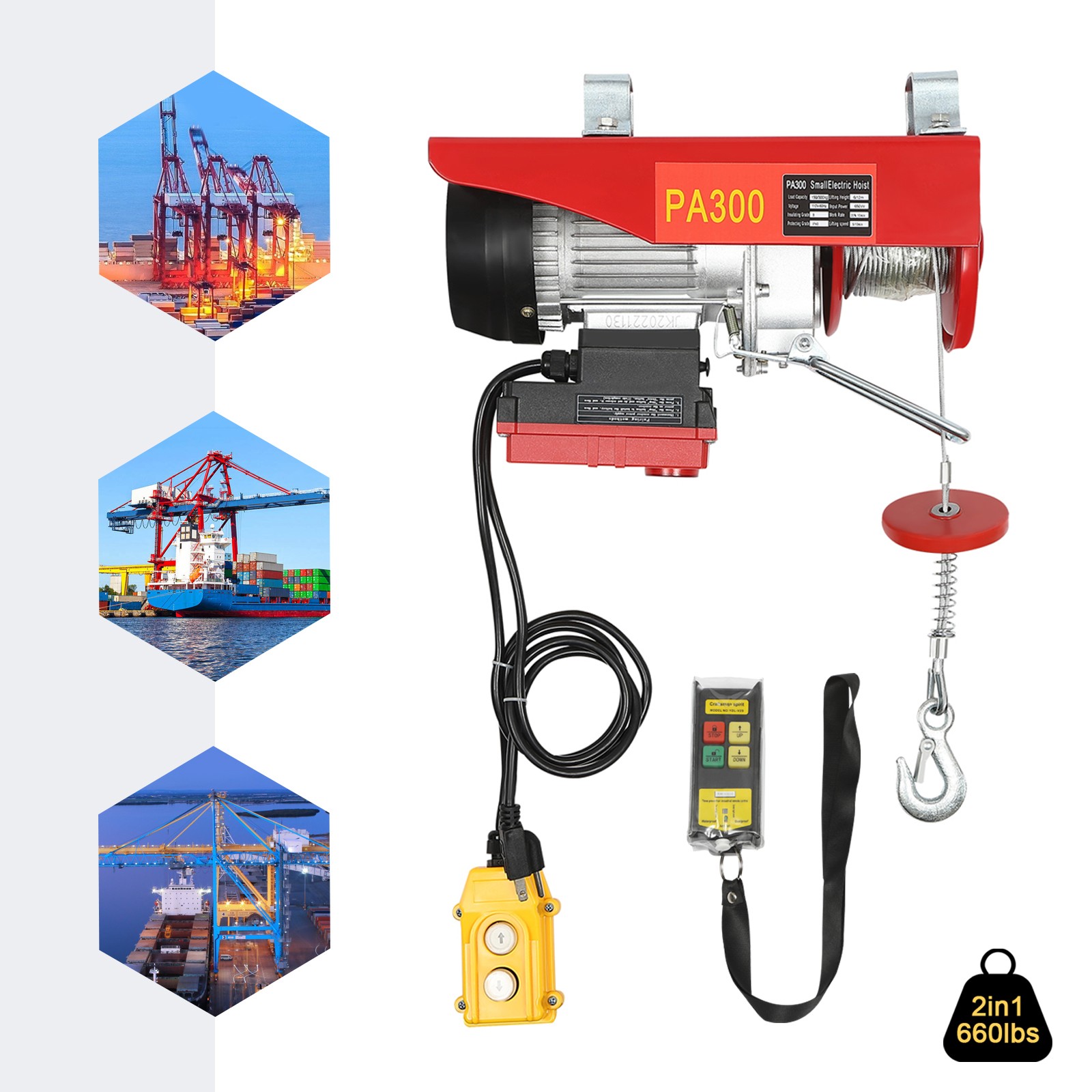 2-In-1 Electric Hoist Warehouses Single/Double Slings 660lbs Electric Lift Winch