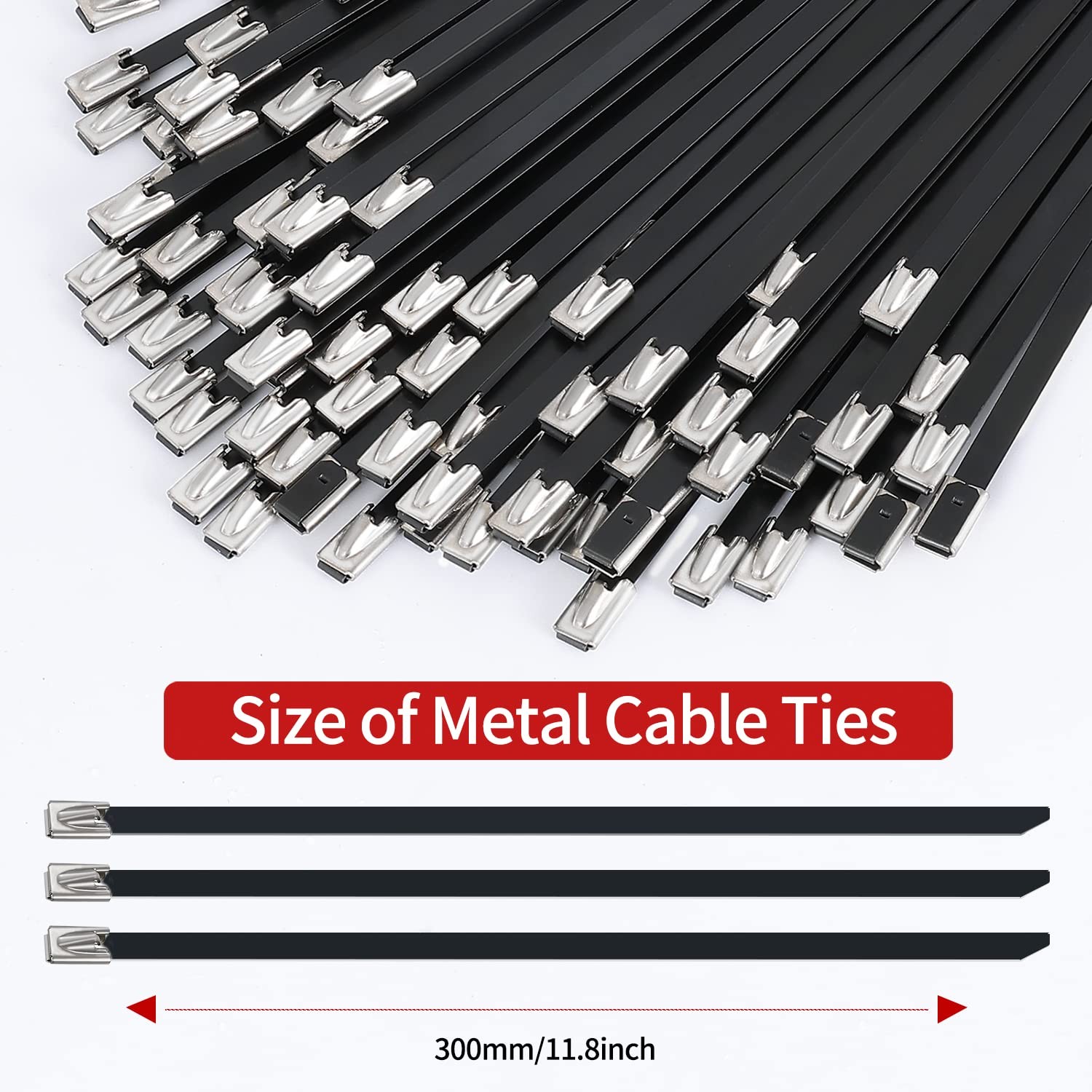 Metal Zip Ties black 100pcs 11.8 inch 304Stainless steel Epoxy Coated Cable T…