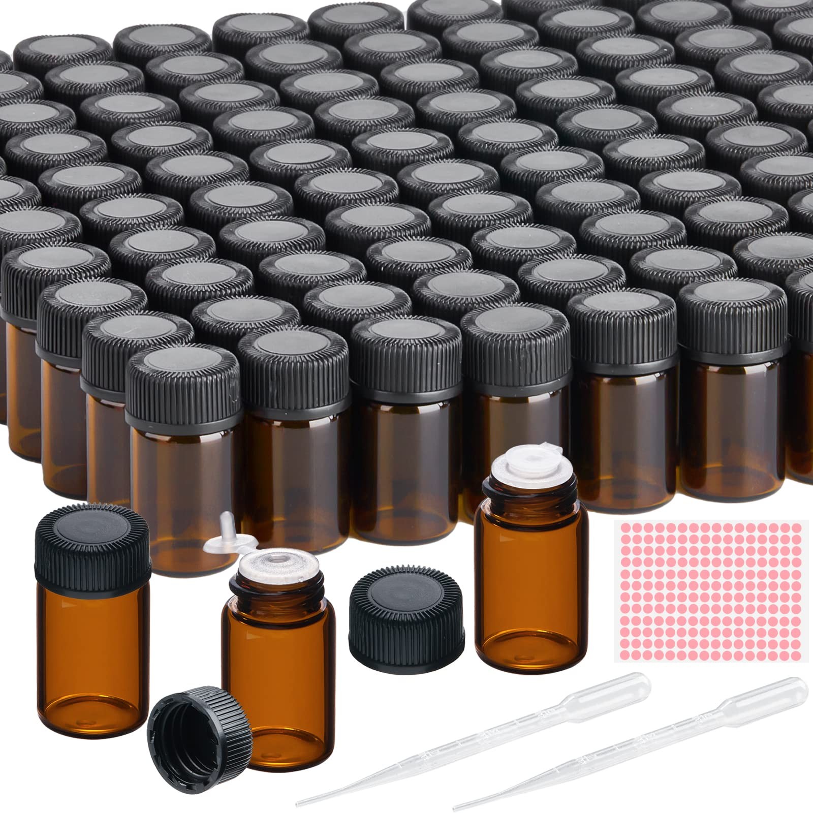TUZAZO 100Packs Essential Oil Sample Bottles 2Ml Drams Amber brown