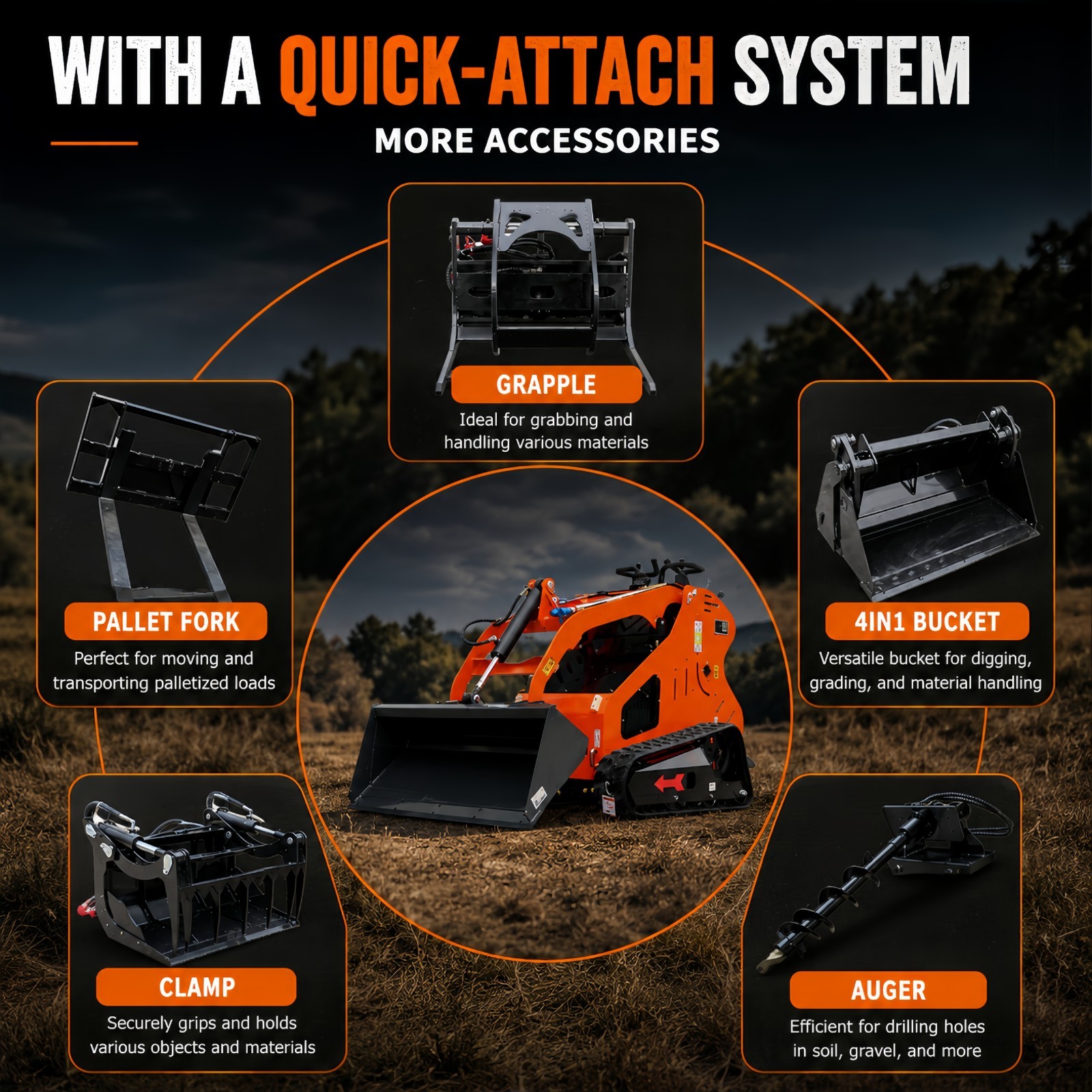 15HP Mini Skid Steer Loader Gasoline Crawler Hydraulic EPA Free Shipping USA