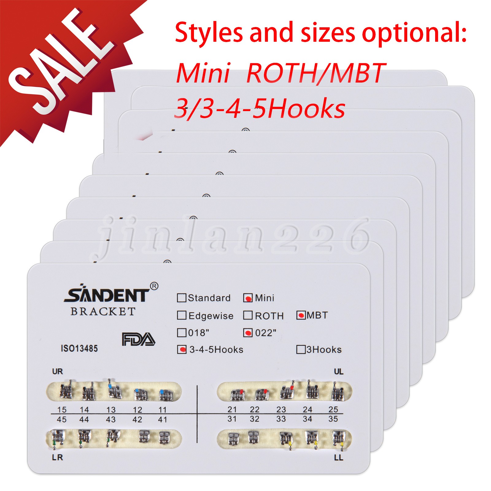 10 Packs Dental Metal Brackets Brace Mini/Standard Roth/MBT Slot.022 3/345 Hooks