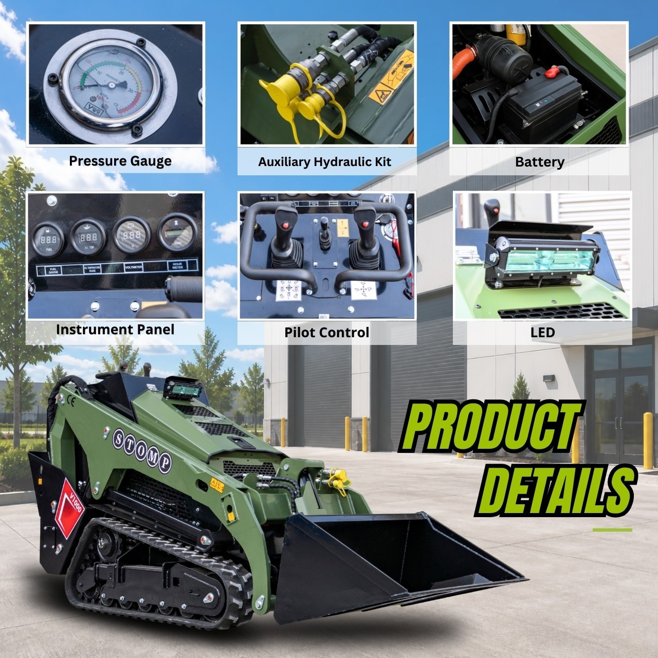 TYPHON STOMP V1000 1.5Ton Skid Steer Loader Kubota D1105 w Grapple and Bucket