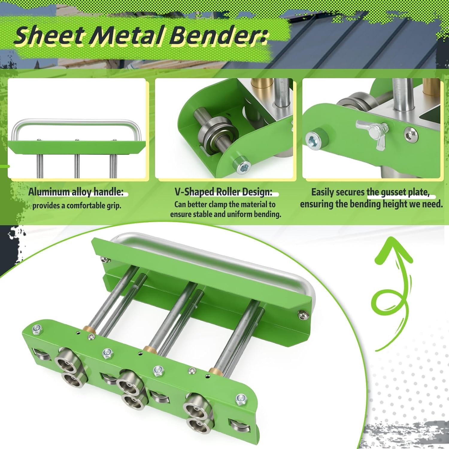 Green Hand Sheet Roller Bender 0-90 Degree Bending Angle Metal Roofing Tool