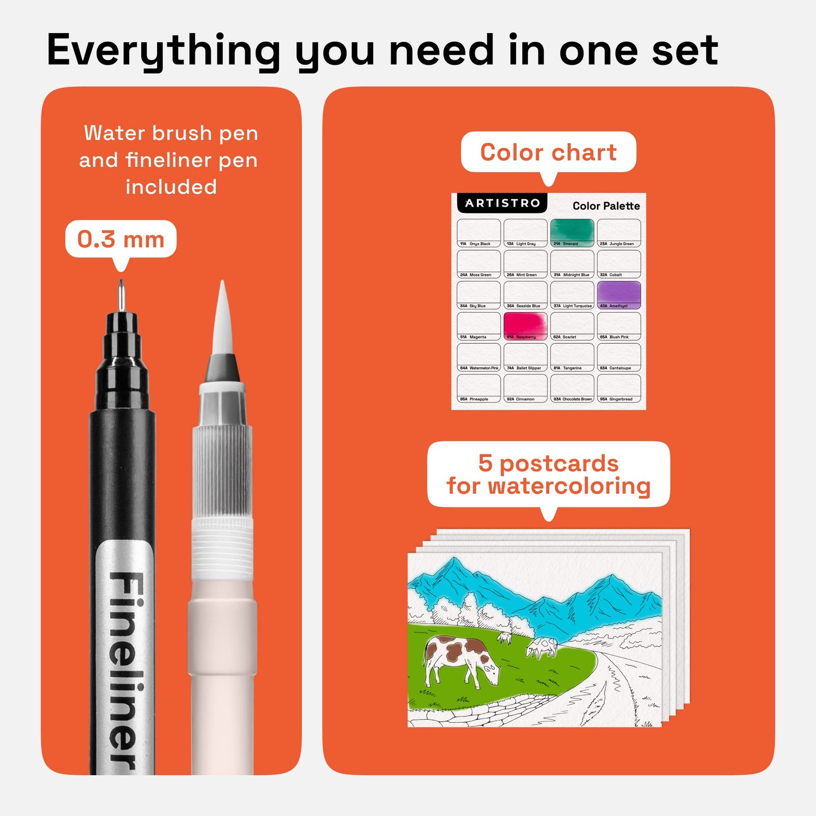 ARTISTRO 24 Watercolor Markers with Flexible 0.05-5 mm, 24 Bright Colors