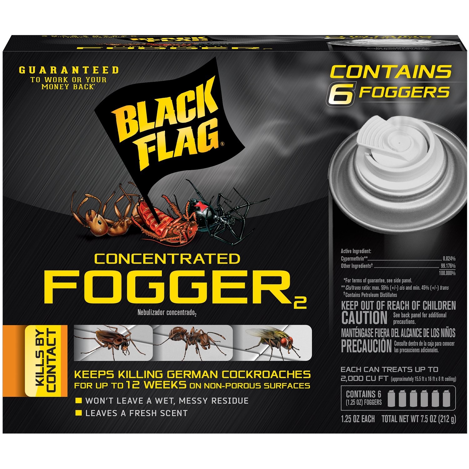 Black Flag Concentrated Fogger, 6 Count-1.25 Ounce Cans, Indoor Insecticide