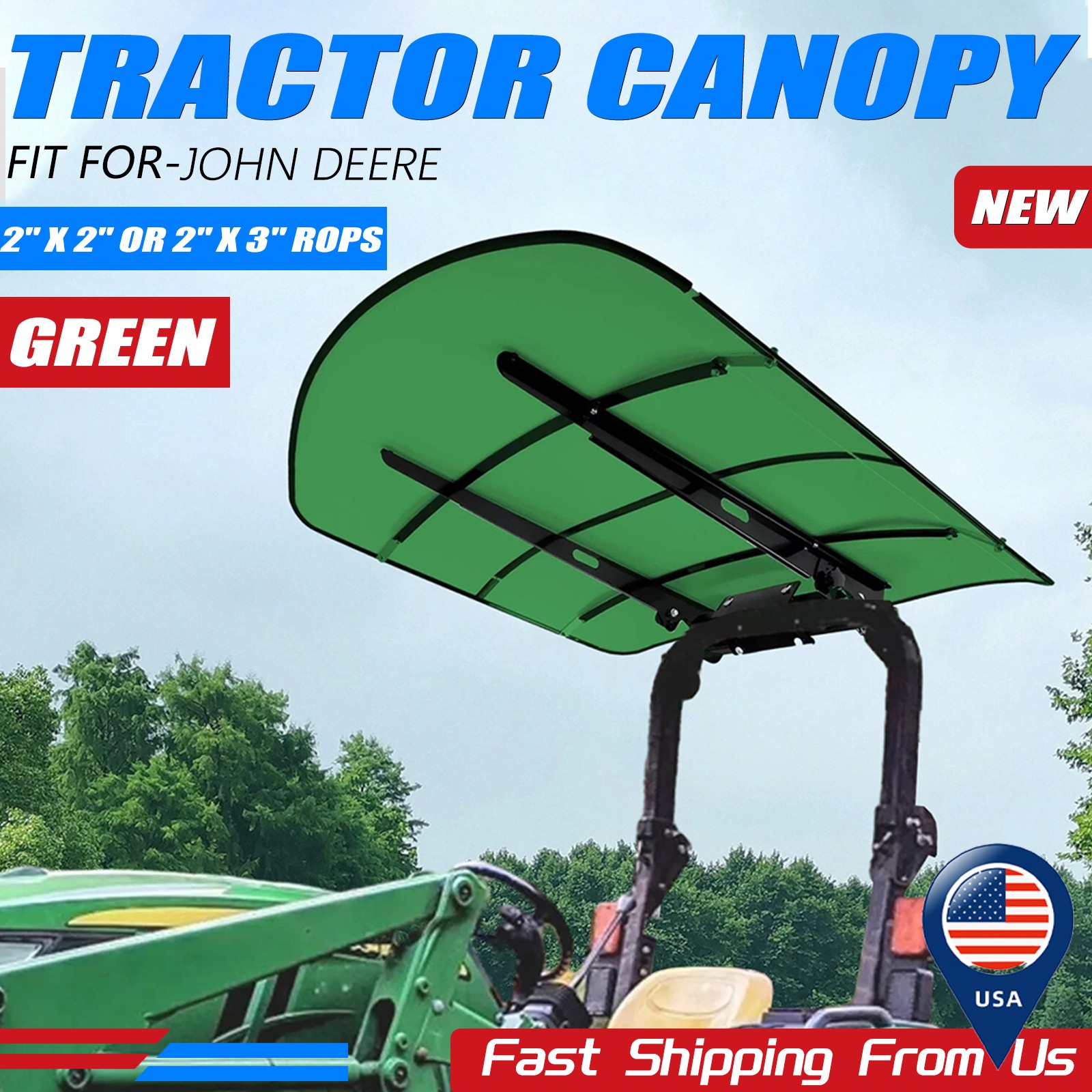 Tuff Top Tractor Canopy 52″ X 52″ For John Deere 2″ x 2″ or 2″ x 3″ ROPS Green