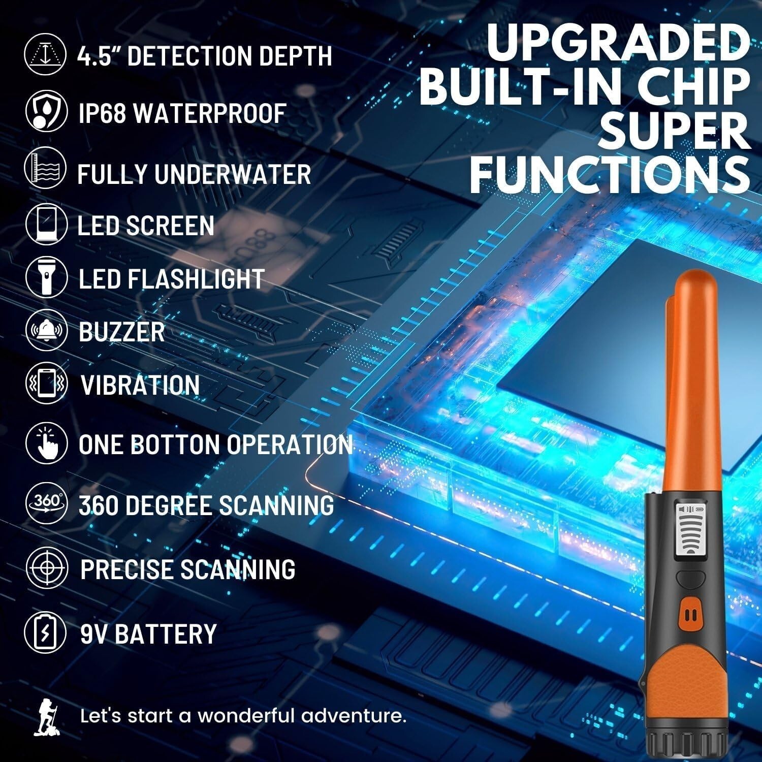 Metal Detector Pinpointer for Adults & Kids,Waterproof, 360°Detection Handheld P