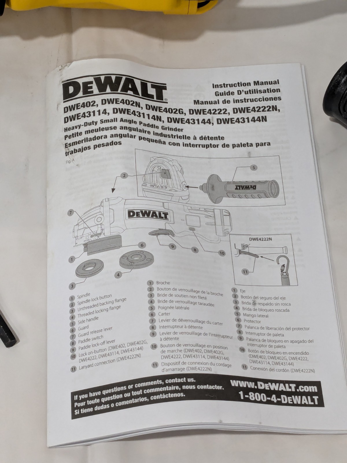 DeWALT Corded Angle Grinder 4-1/2″ Wheel Dia, 11000 RPM DWE402