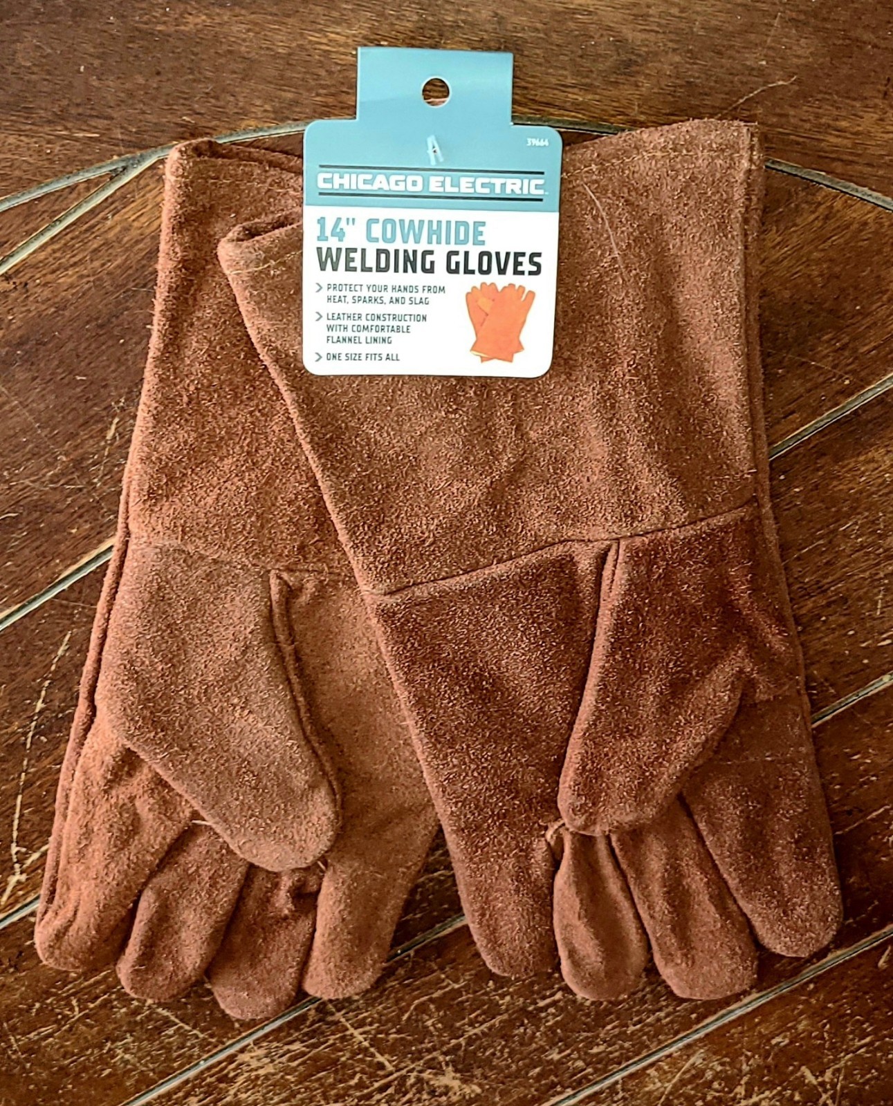 Chicago Electric 14″ Cowhide Welding Gloves -One Size Fits Most- #39664