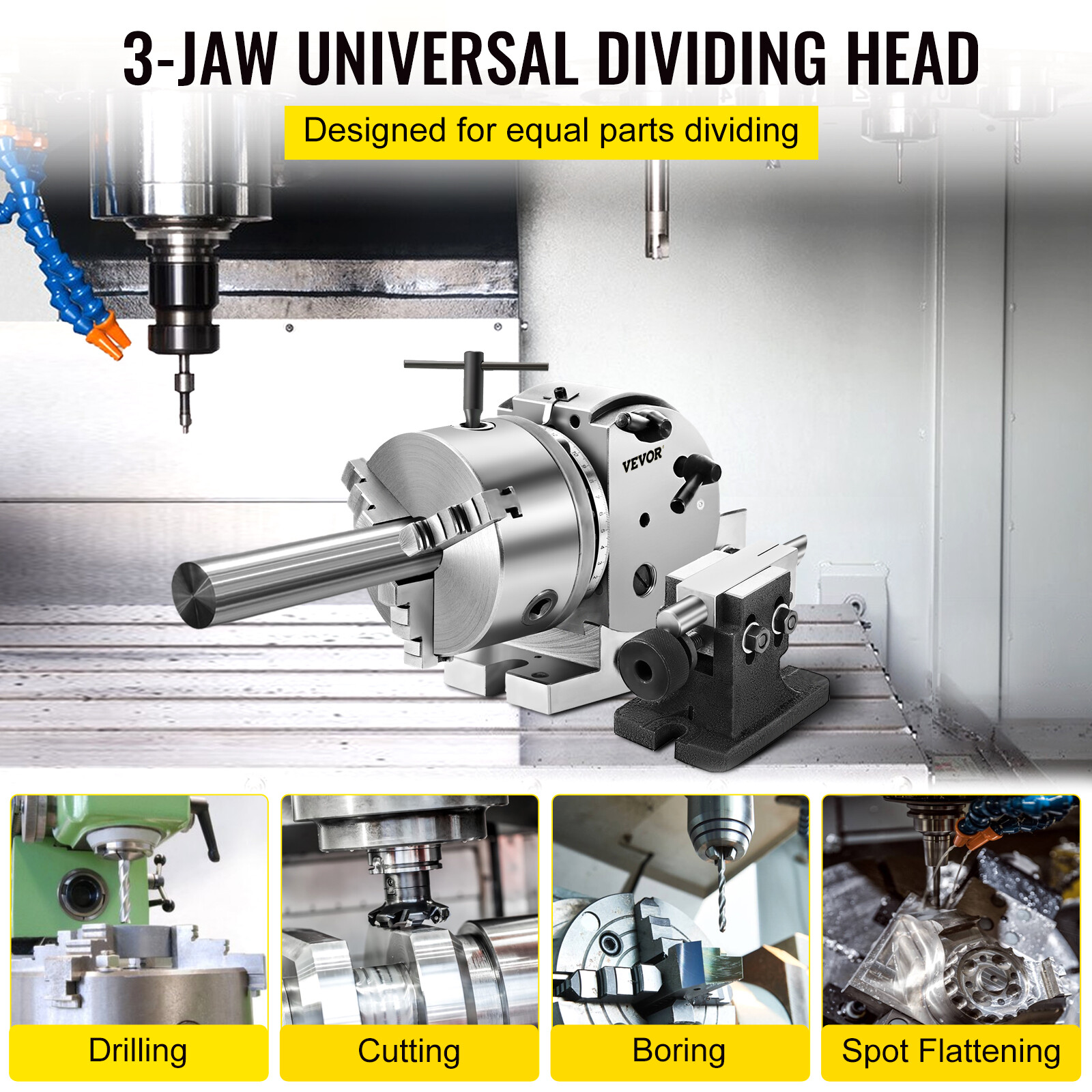 VEVOR BS-0 Semi 5″ Indexing Dividing Head 3-Jaw Chuck Tailstock For CNC Milling