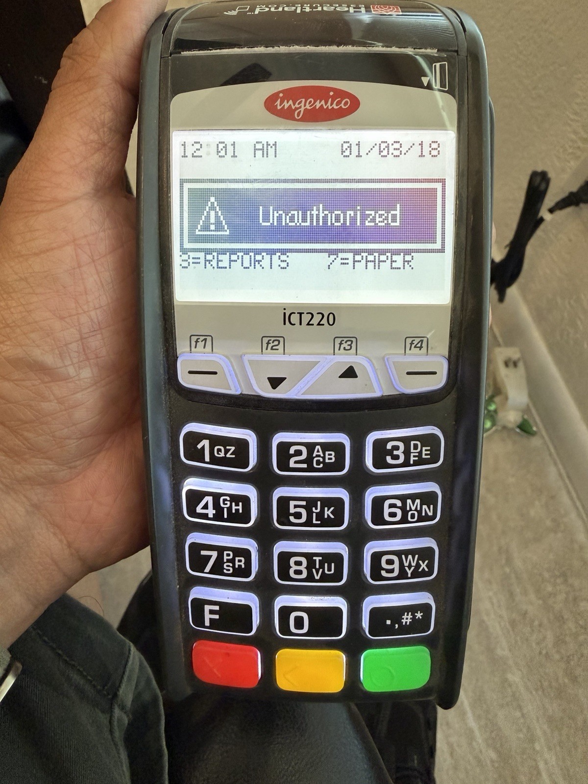 Ingenico iCT220 Credit Card Terminal Heartland w/ Power Supply Cables Manual