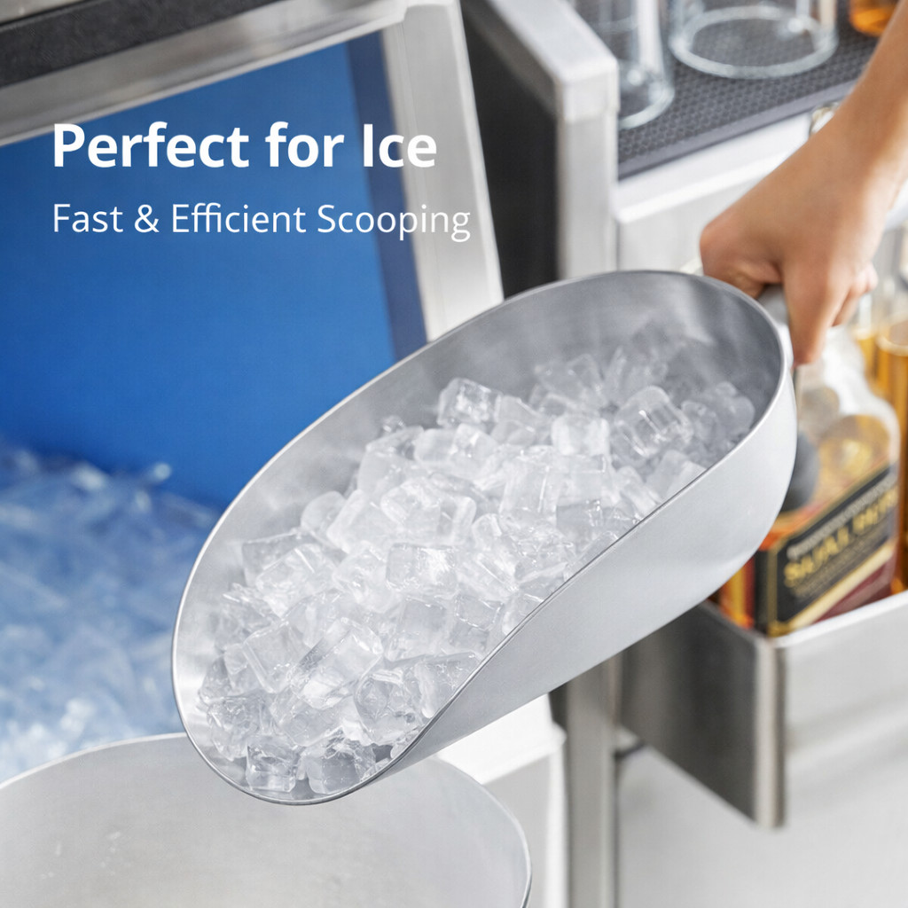 Choice 38 oz Aluminum Ice Scoop One-Piece Utility Scoop 12.75″ Handle Silver