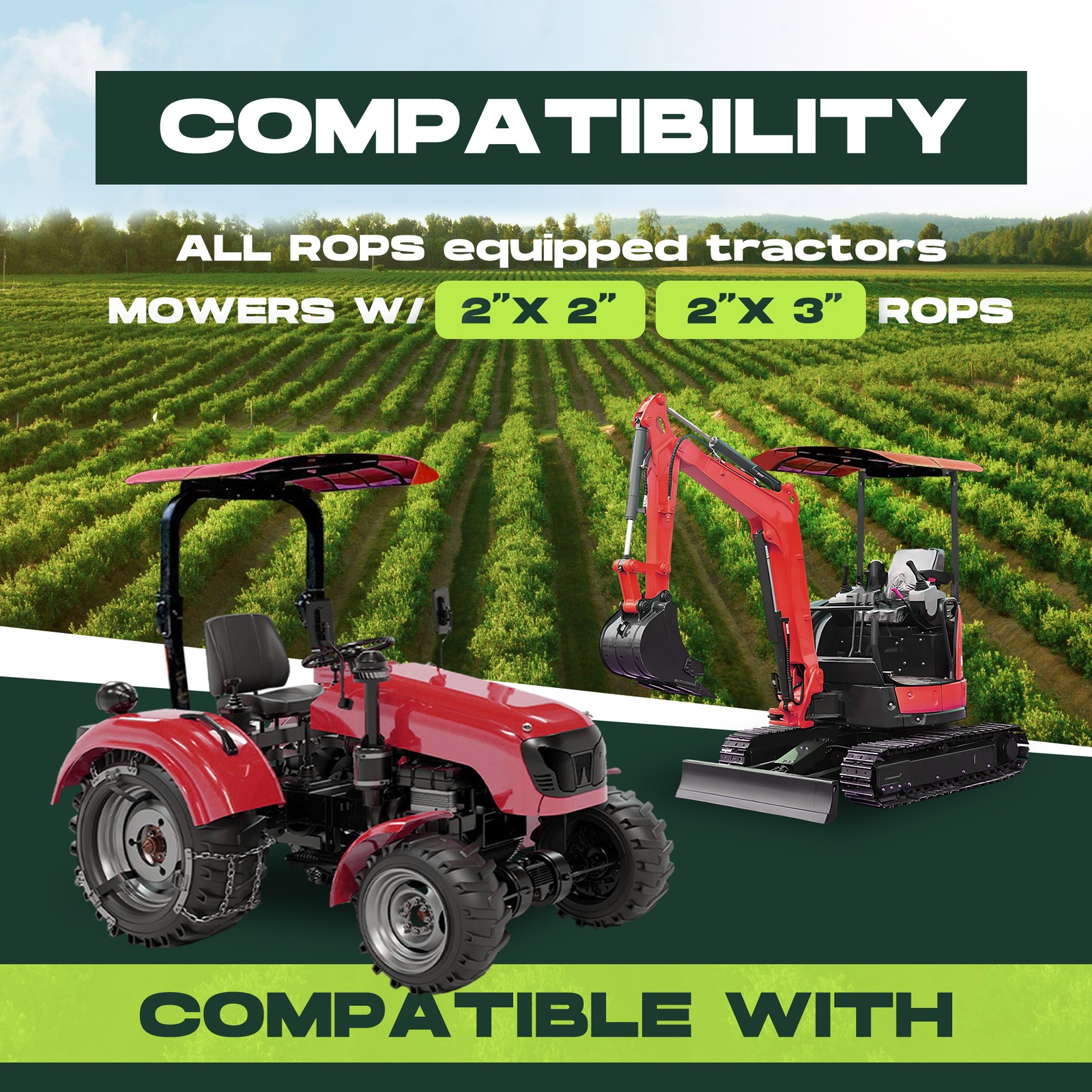 Red 52″ X 52″ Tuff Top ROPS Canopy For Tractor and Mowers Umbrella