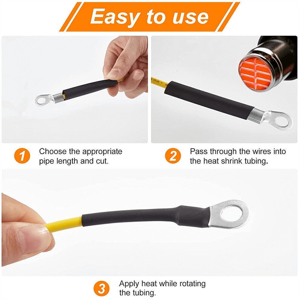 5-100ft Black Φ1/4″ (6.4mm) Heat Shrink Tubing 3:1 Dual Wall Adhesive Glue Lined