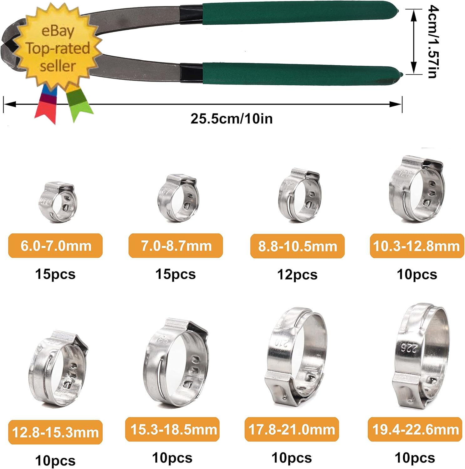 Single Ear Hose Clamps, Oetiker Clamps, 92Pcs(6.0Mm-22.6Mm) Crimp Pipe Clamps As