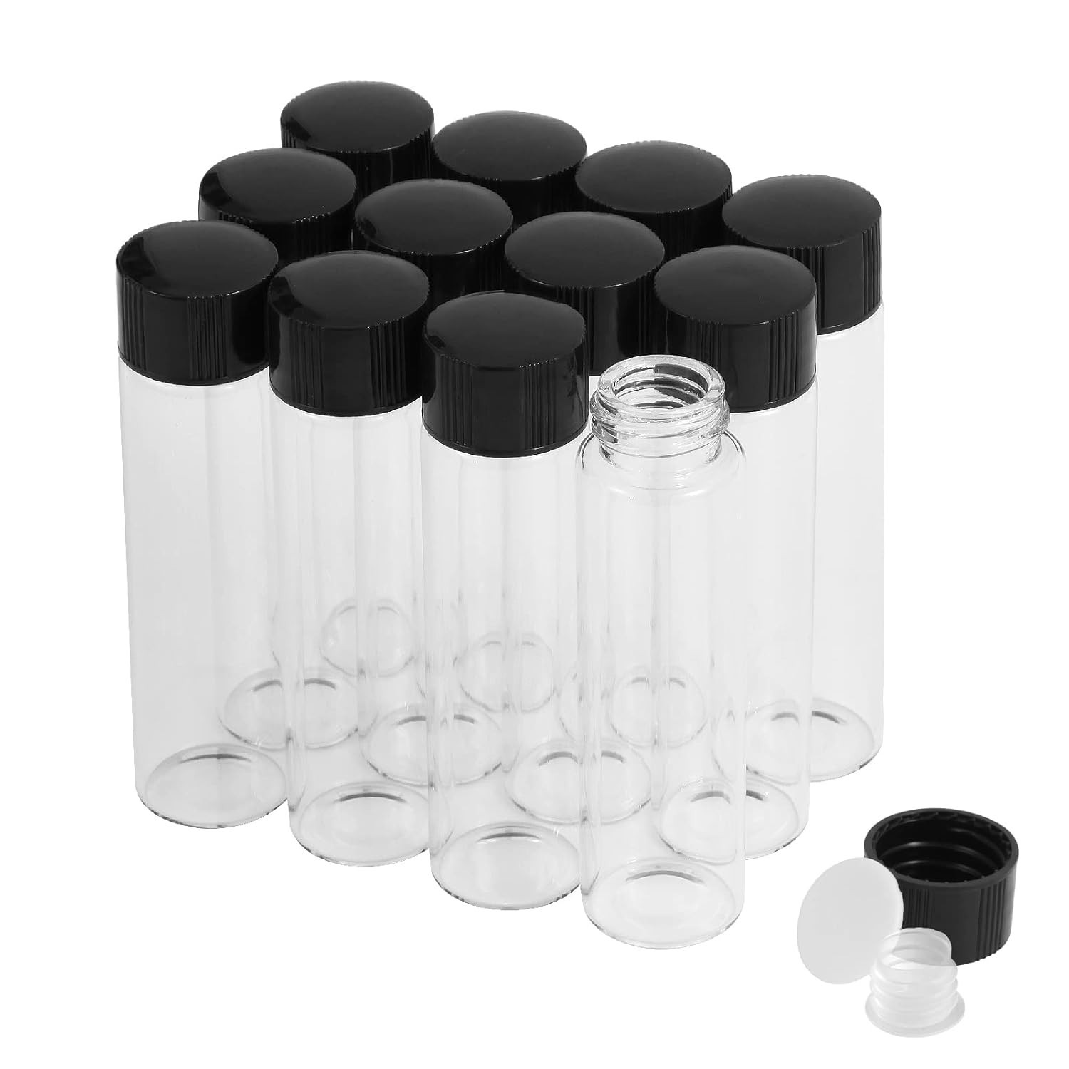 Durable 20ml Borosilicate Glass Vials – Leak-Proof with Caps & Stoppers (12PCS)