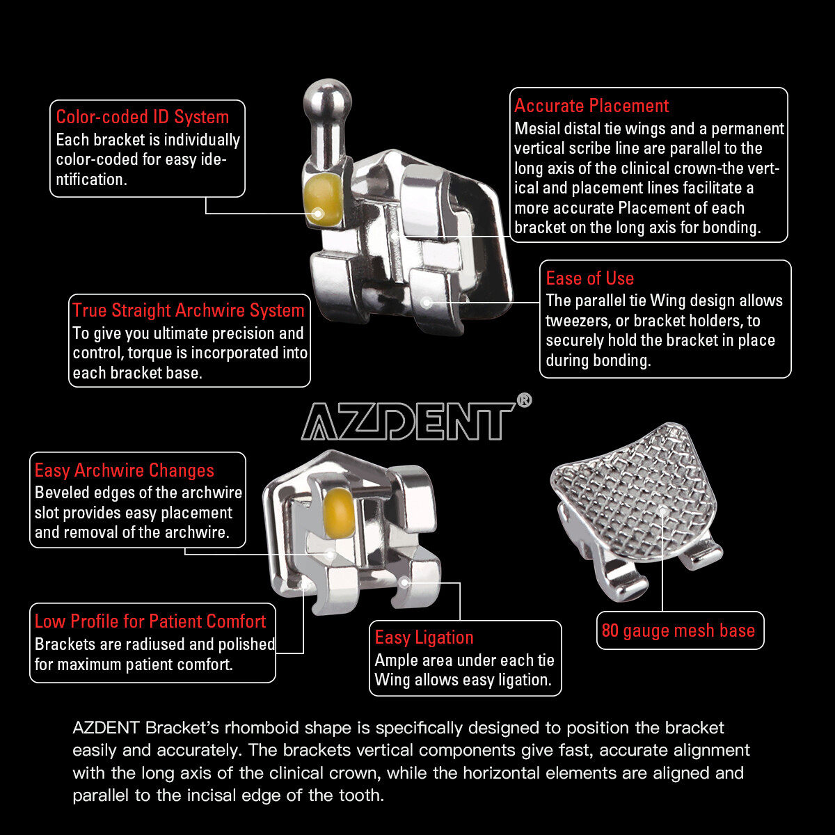 50X Dental Orthodontic Brackets Braces Mini Standard Roth MBT .018 .022 AZDENT