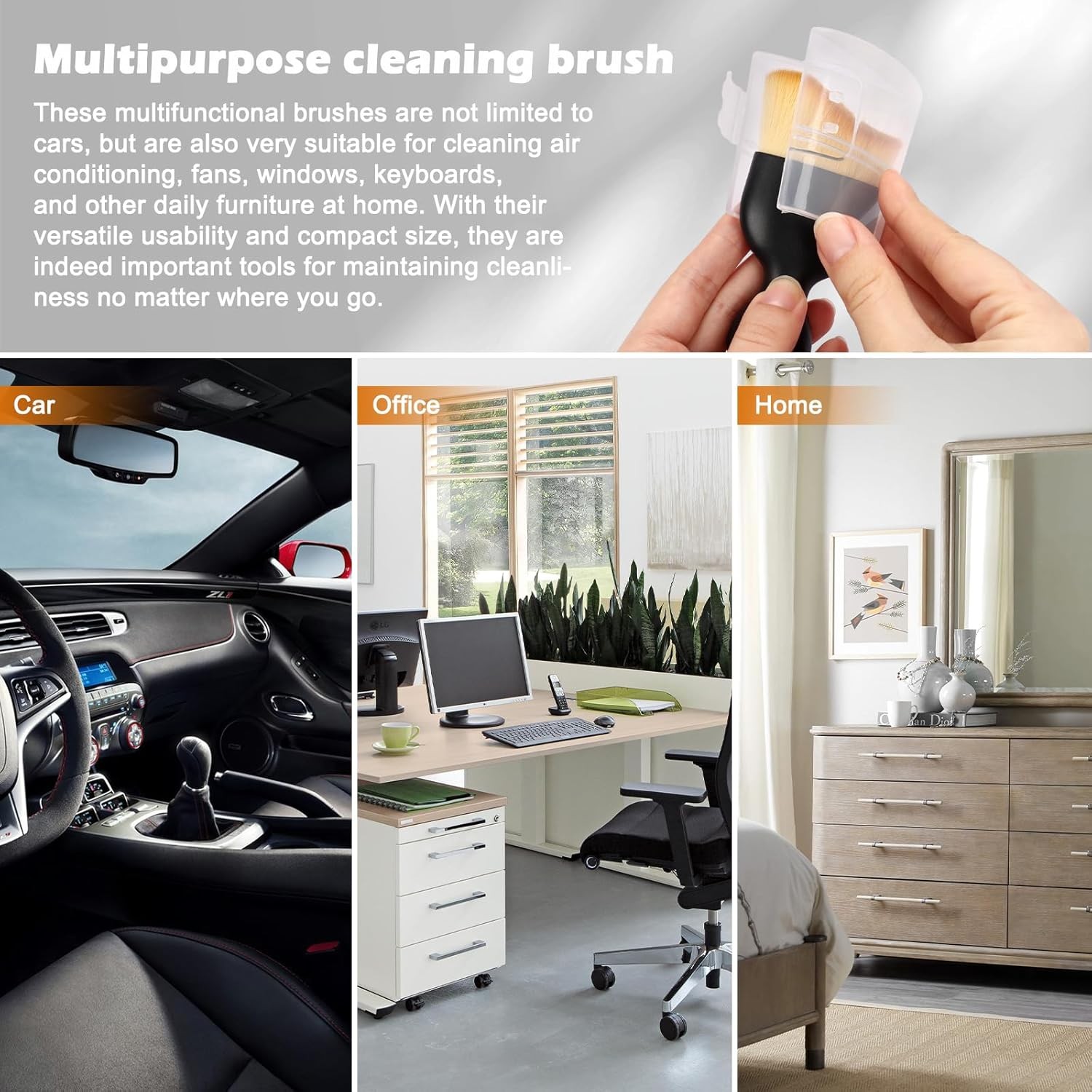 Interior Detailing Brush Set of 2, Curved Soft Cleaning Brush for Dust Collectio