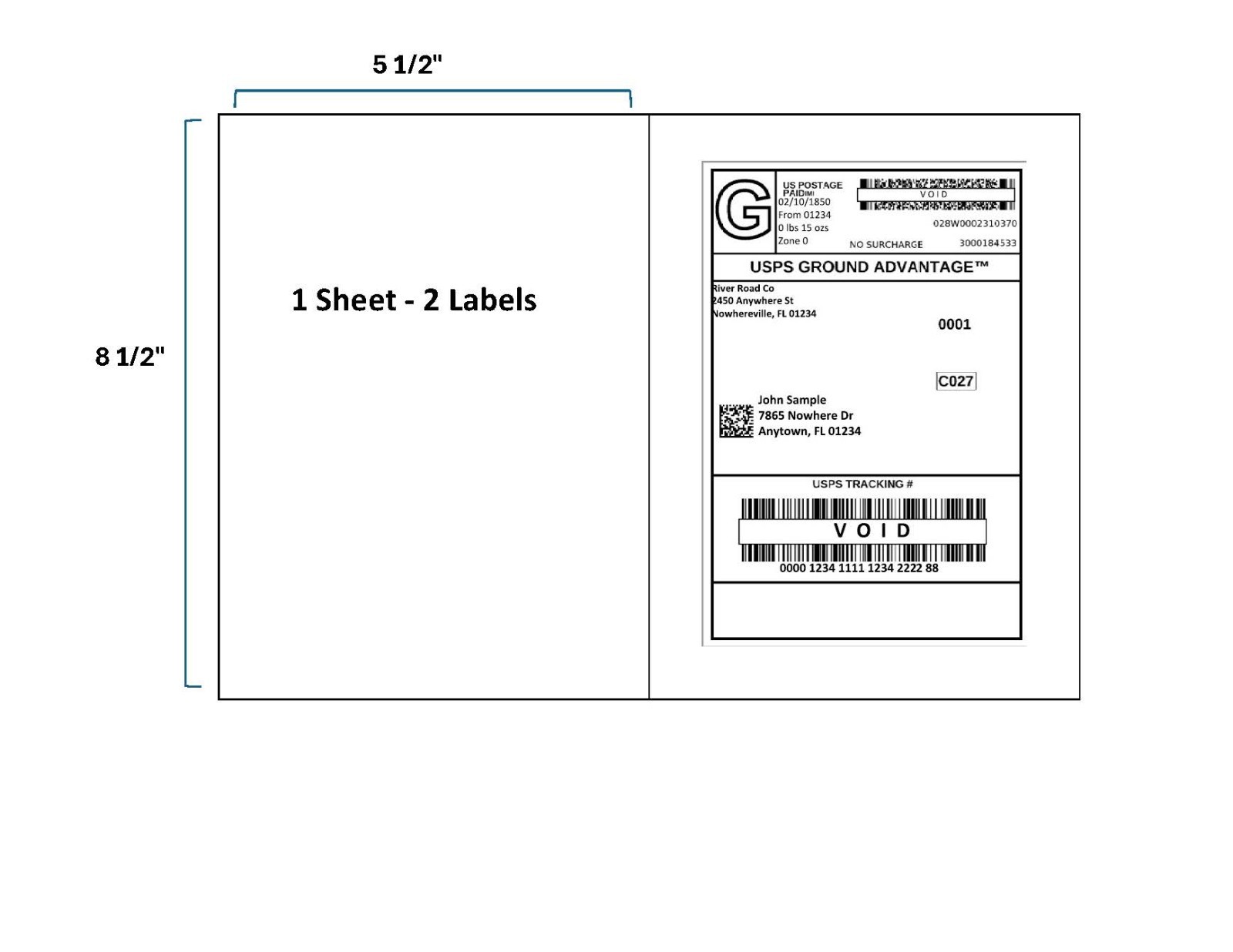 Half Sheet Shipping Labels 8.5″ x 5.5″ – 2 per Sheet – Choose Quantity