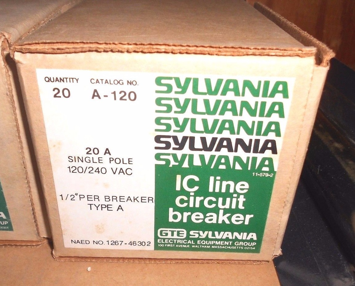 2-PK 20A Single Pole Type A 120/240VAC Circuit Breaker GTE Sylvania NEW A-120