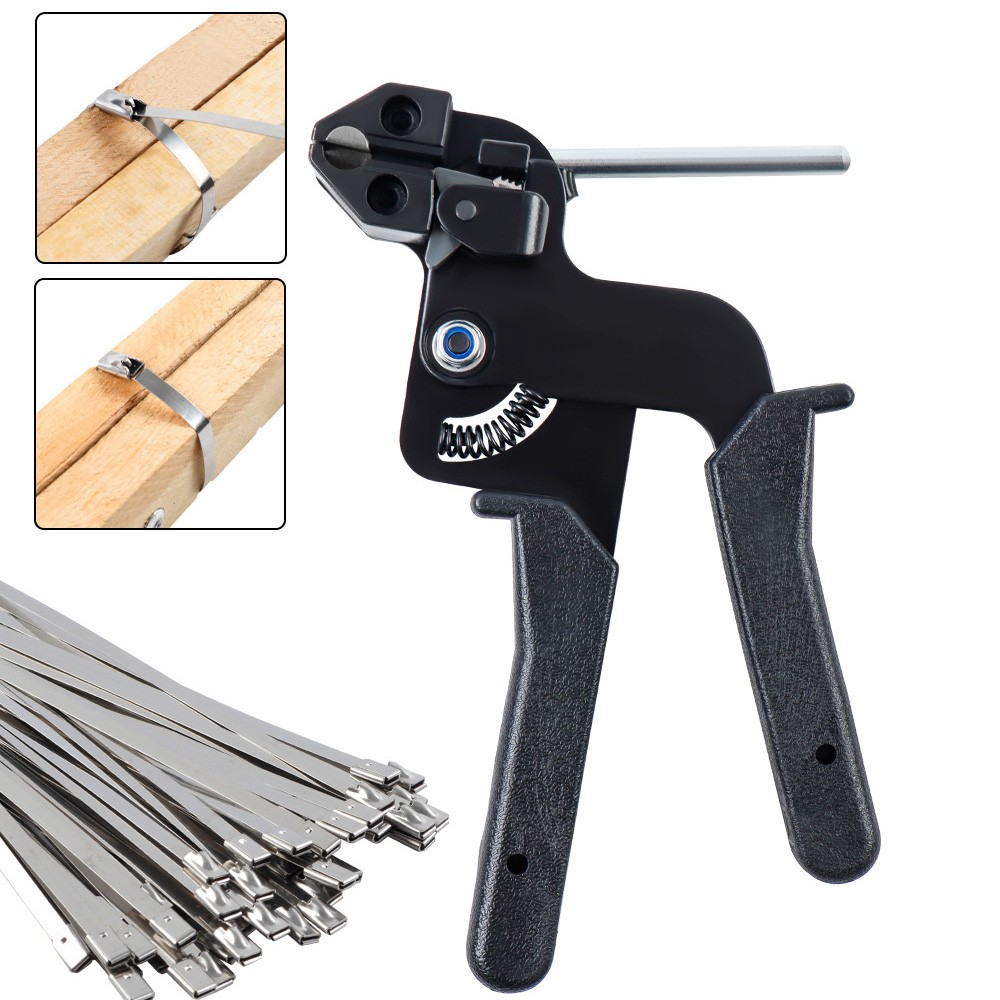 Cable Tie Tool Gun Kit Stainless Steel Zip Tie Cutter + 150PCS Metal Zip Ties