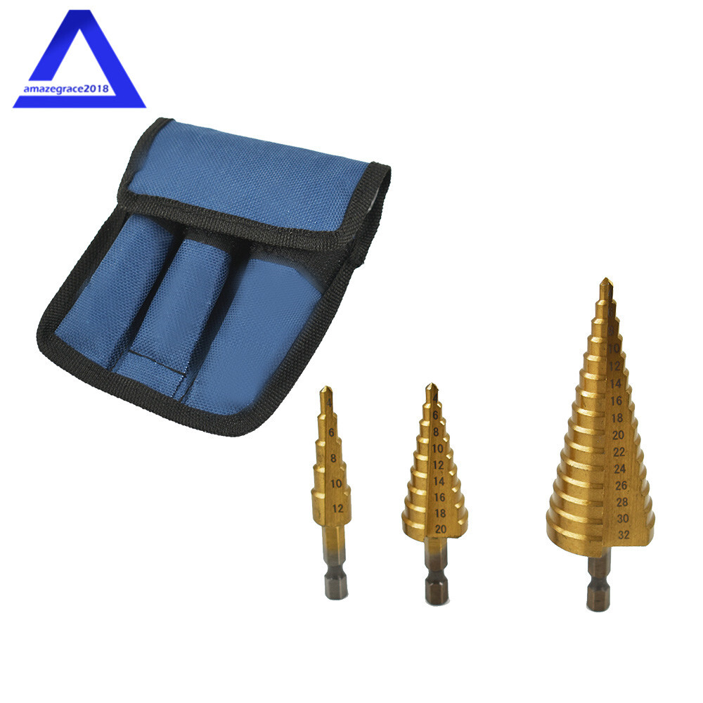 3Pcs 4-20mm/4-12mm/4-32mm Hole Cutter High HSS Steel Step Cone Drill Bit Set New