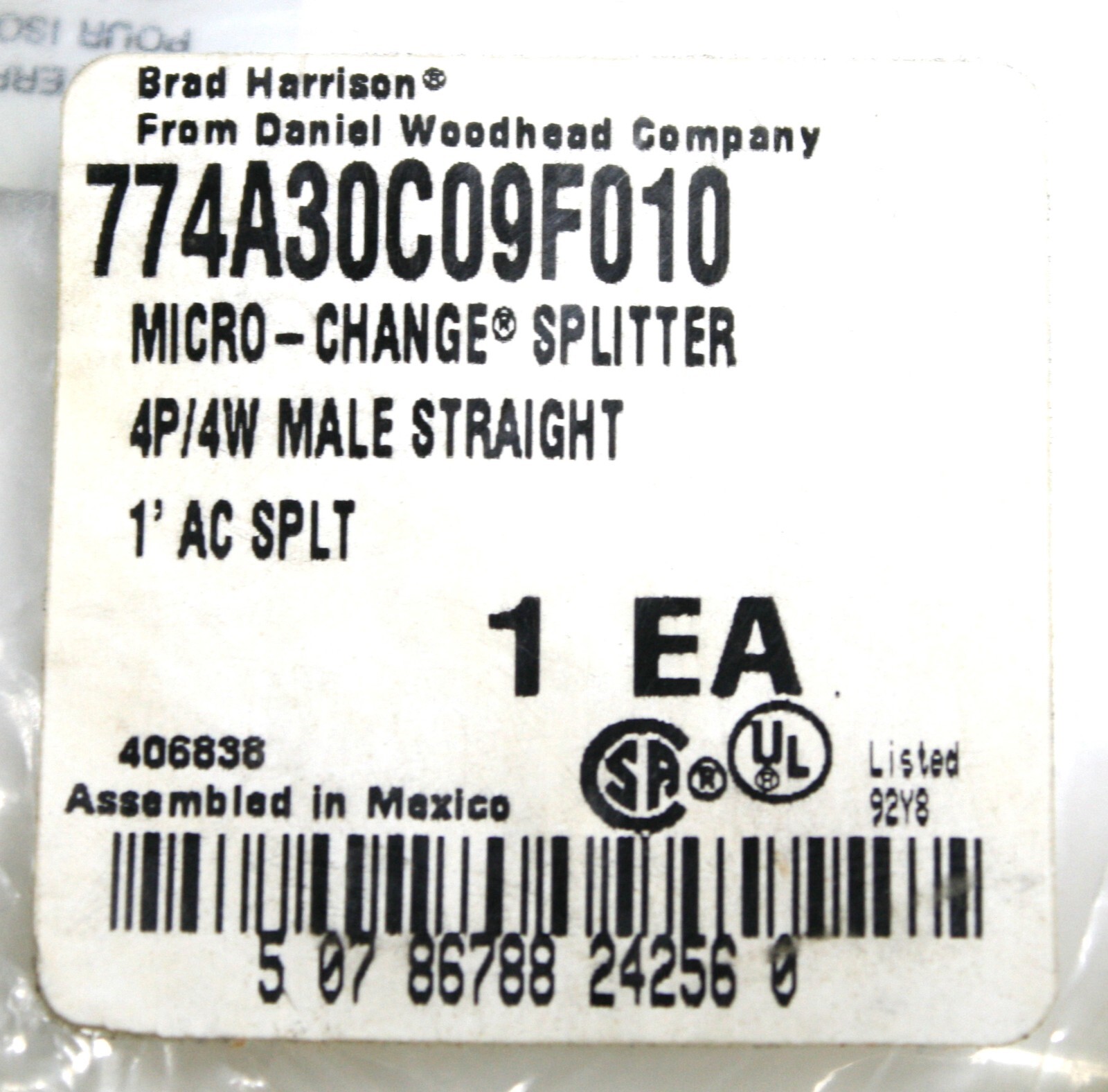 Molex Brad Harrison Woodhead 774A30C09F010 Splitter 4P/4W Cable Male Straight 1′