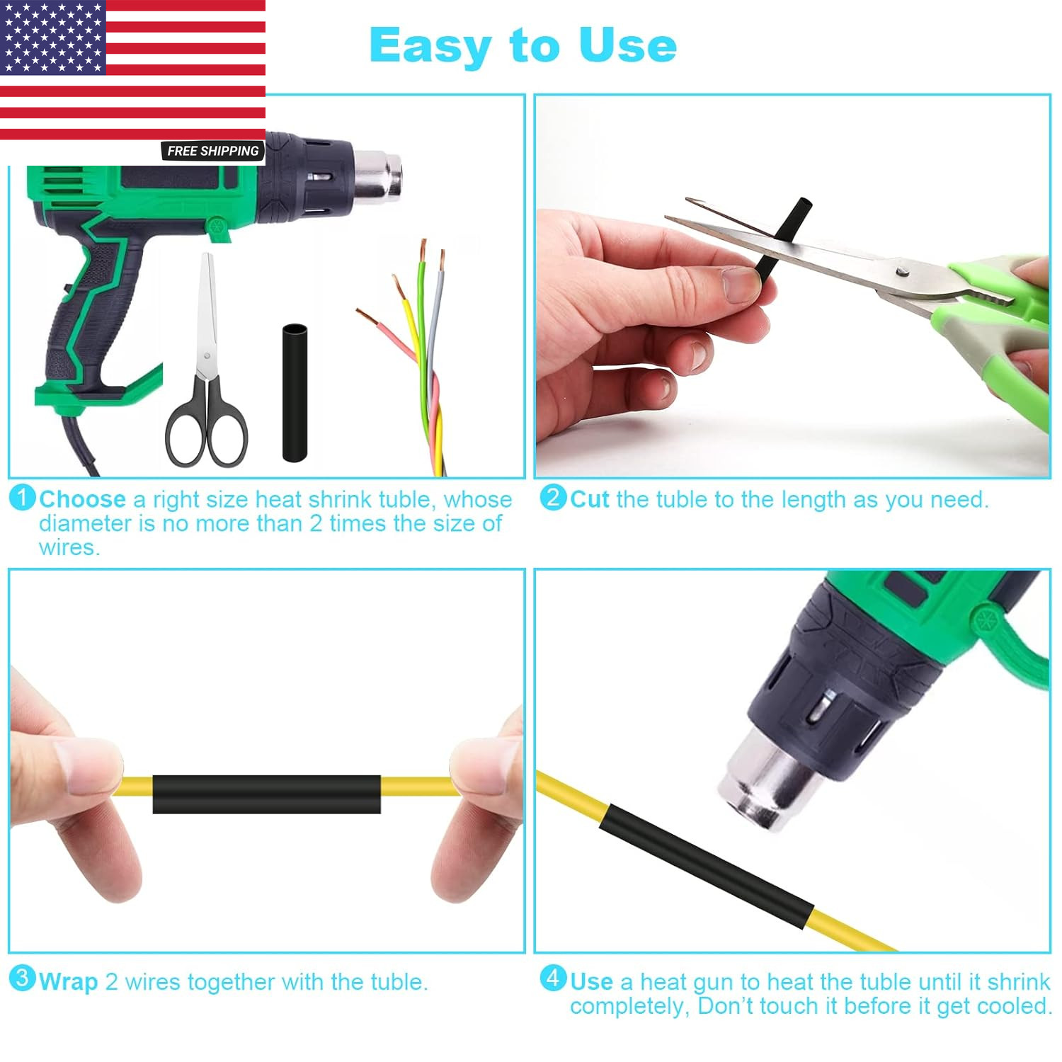 900Pcs Wire Heat Shrink Tubing Kit, Industrial Heat-Shrink Tubing for Wires, 2:1