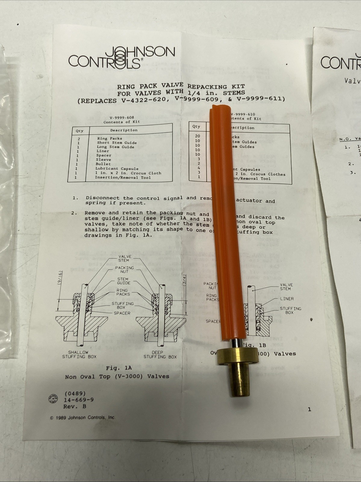 Johnson Controls V-9999-608 Ring Pack Kit for 1/4 in Stems