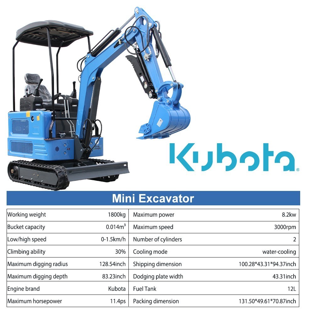 FREE SHIP 1.8Ton Mini Excavator 4000lb Digger KUBOTA Pilot Digger 7Attachment