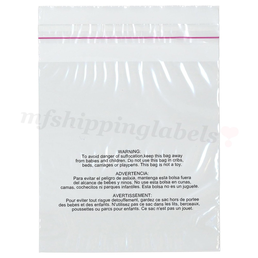 Clear Poly Bags with Suffocation Warning Self Seal Merchandise Packaging For FBA