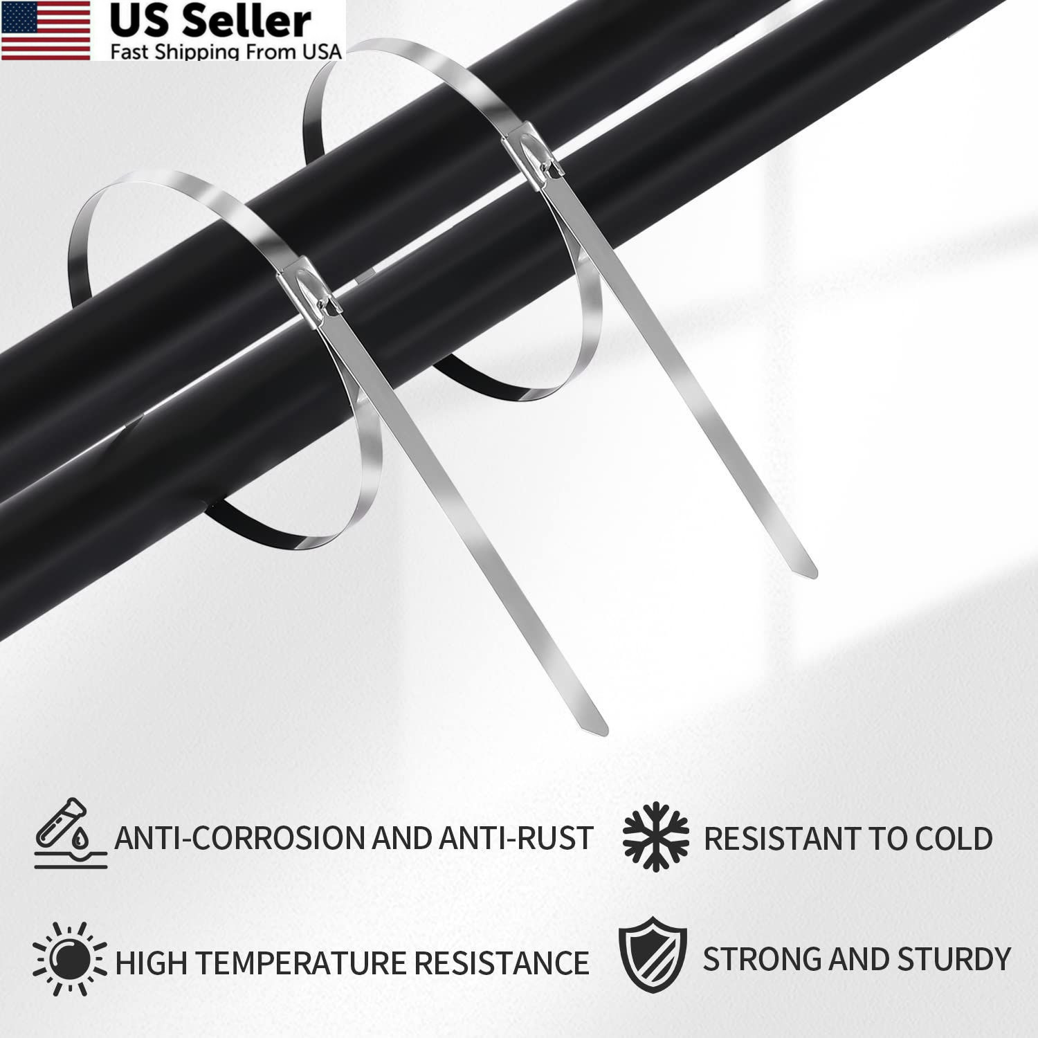 Metal Zip Ties 11.8 inch 100pcs 11.8x 0.18 x 0.01 inches (L*W*T), Silver