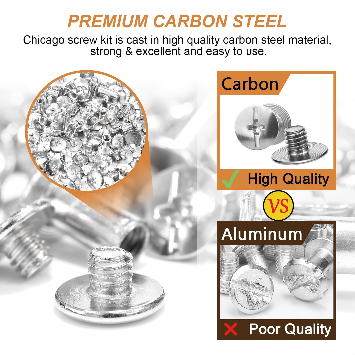 120Sets Chicago Screws, 6 Sizes Leather Rivets Assorted Kit, Chicago Screws Rive