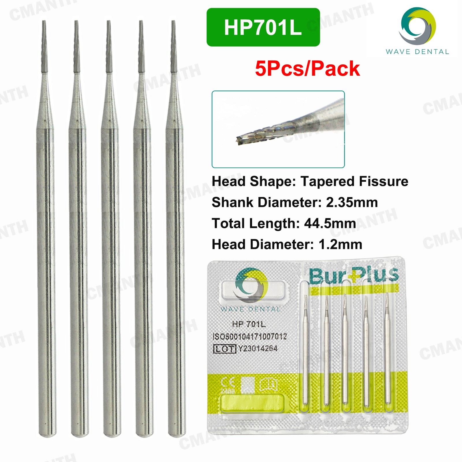 US WAVE Dental Carbide Burs HP Tapered Fissere Fit Low Speed Straight Handpiece