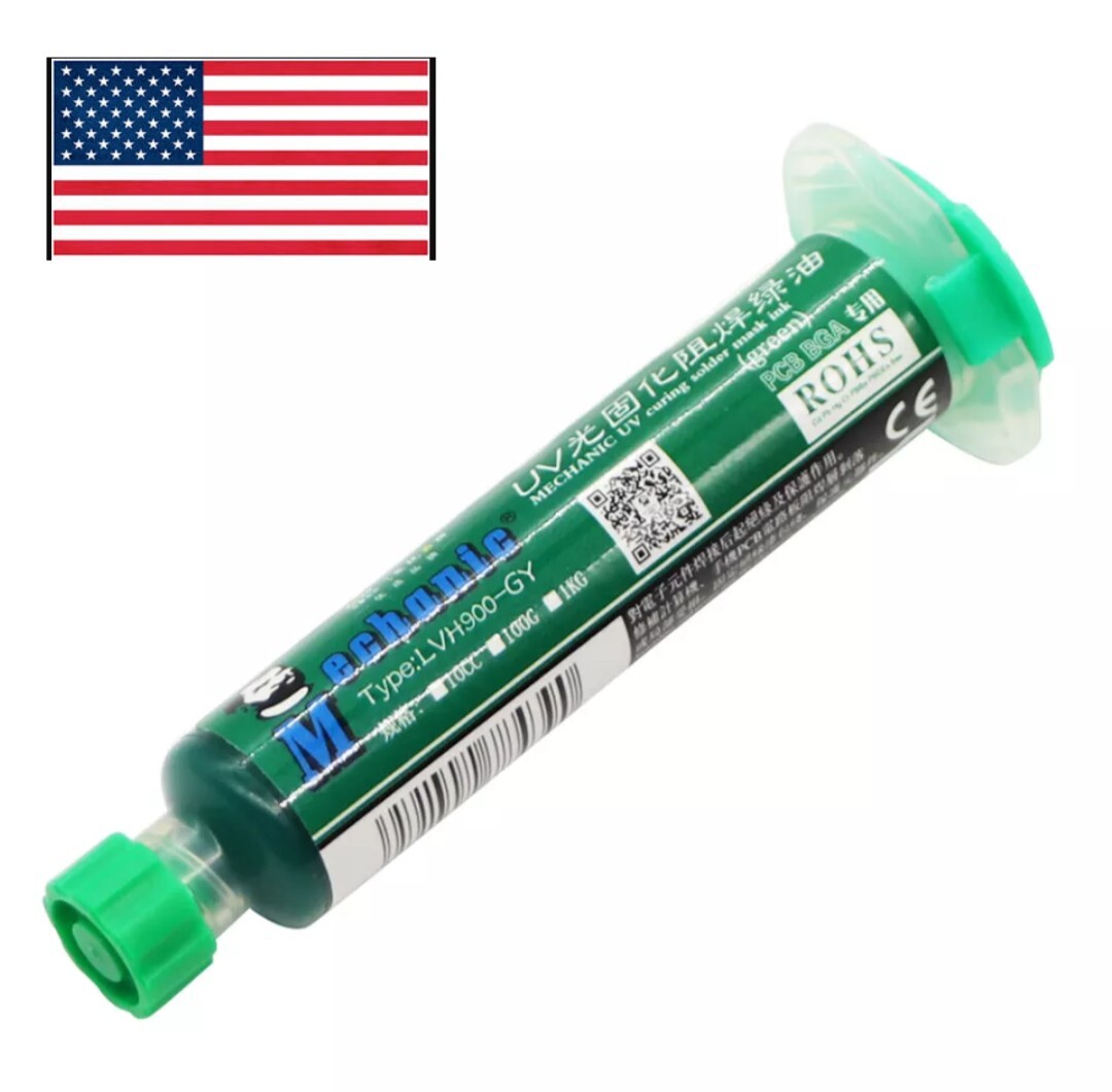 Mechanic, UV Curable Solder Mask Ink, Curing UVH900-LY, Green 10cc, Pcb, Bga