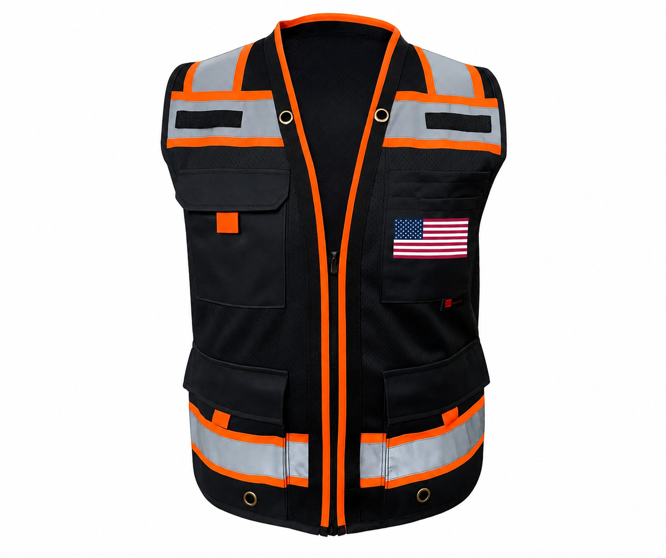 USA FLAG HIGH VISIBILITY Surveyor Two Tones Safety Vest Mesh front & back