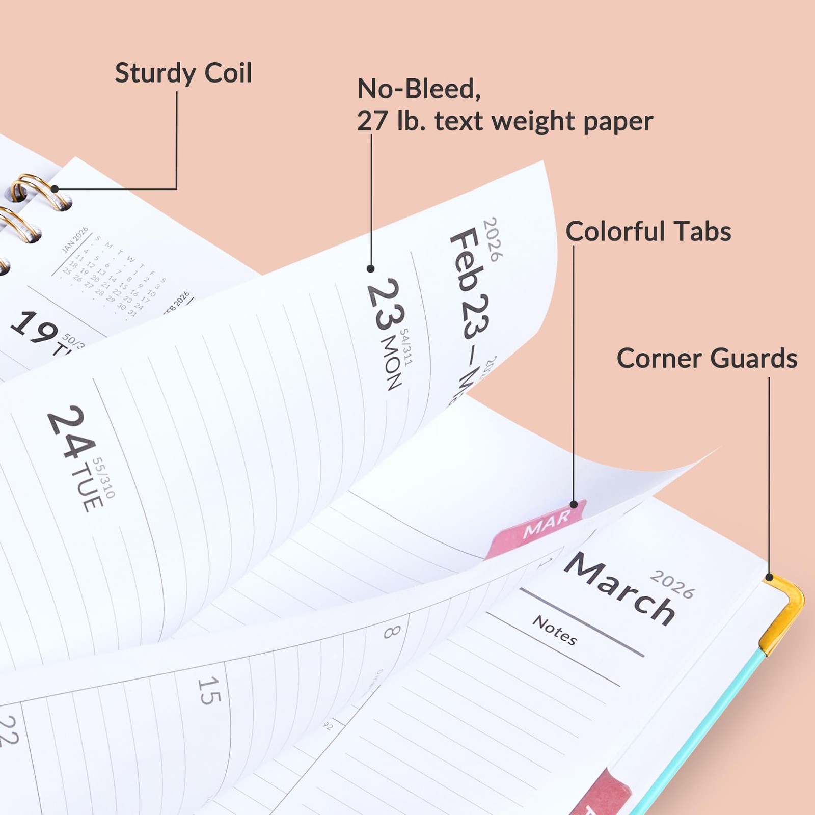 Forvencer 2026 Planner, Weekly and Monthly Calendar Letter, Light Green