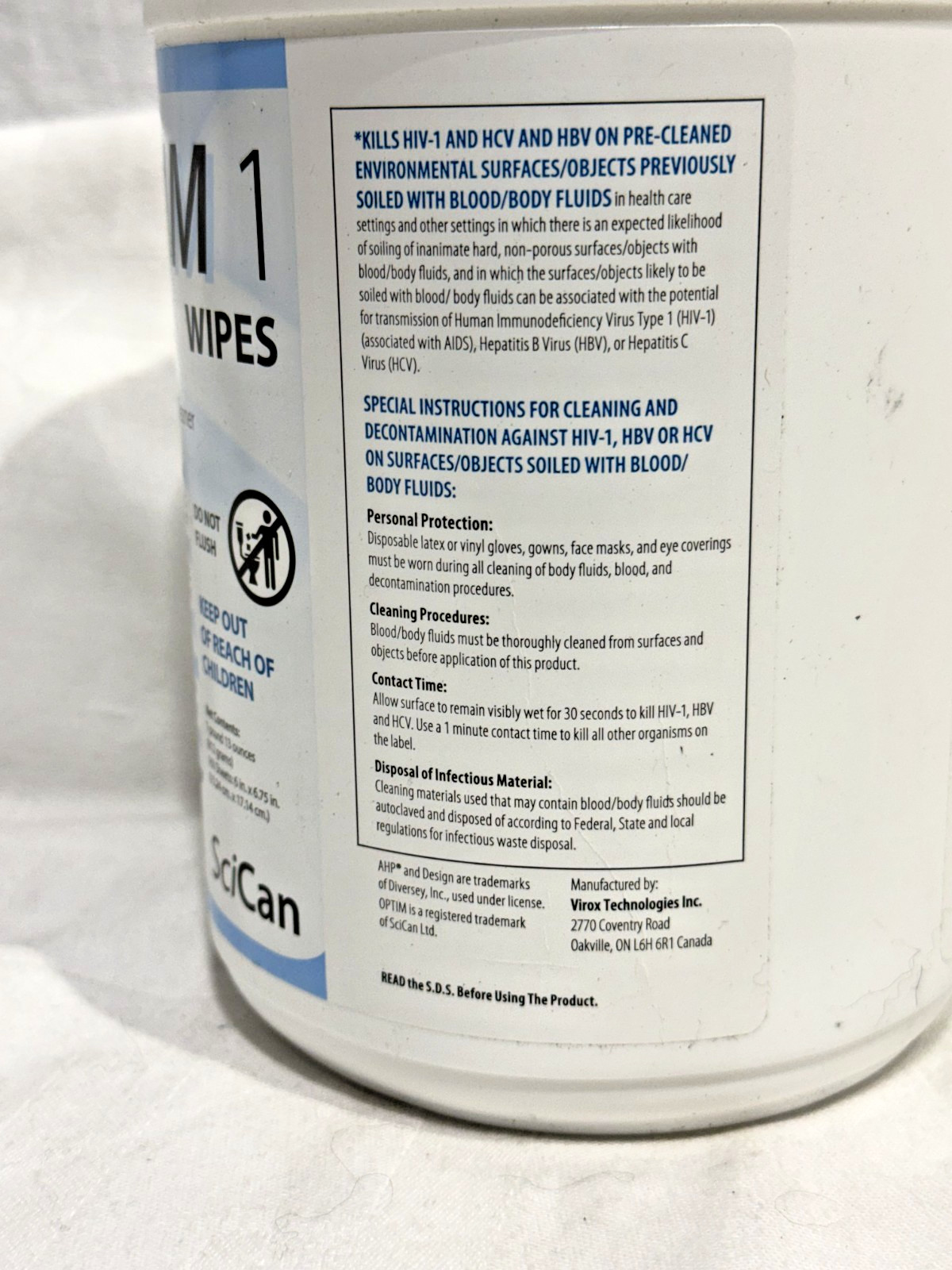 Scican OPT1-W12 Optim1 Wipes Disinfectant Surface Wipes Unscented SCI33W12 160Pk